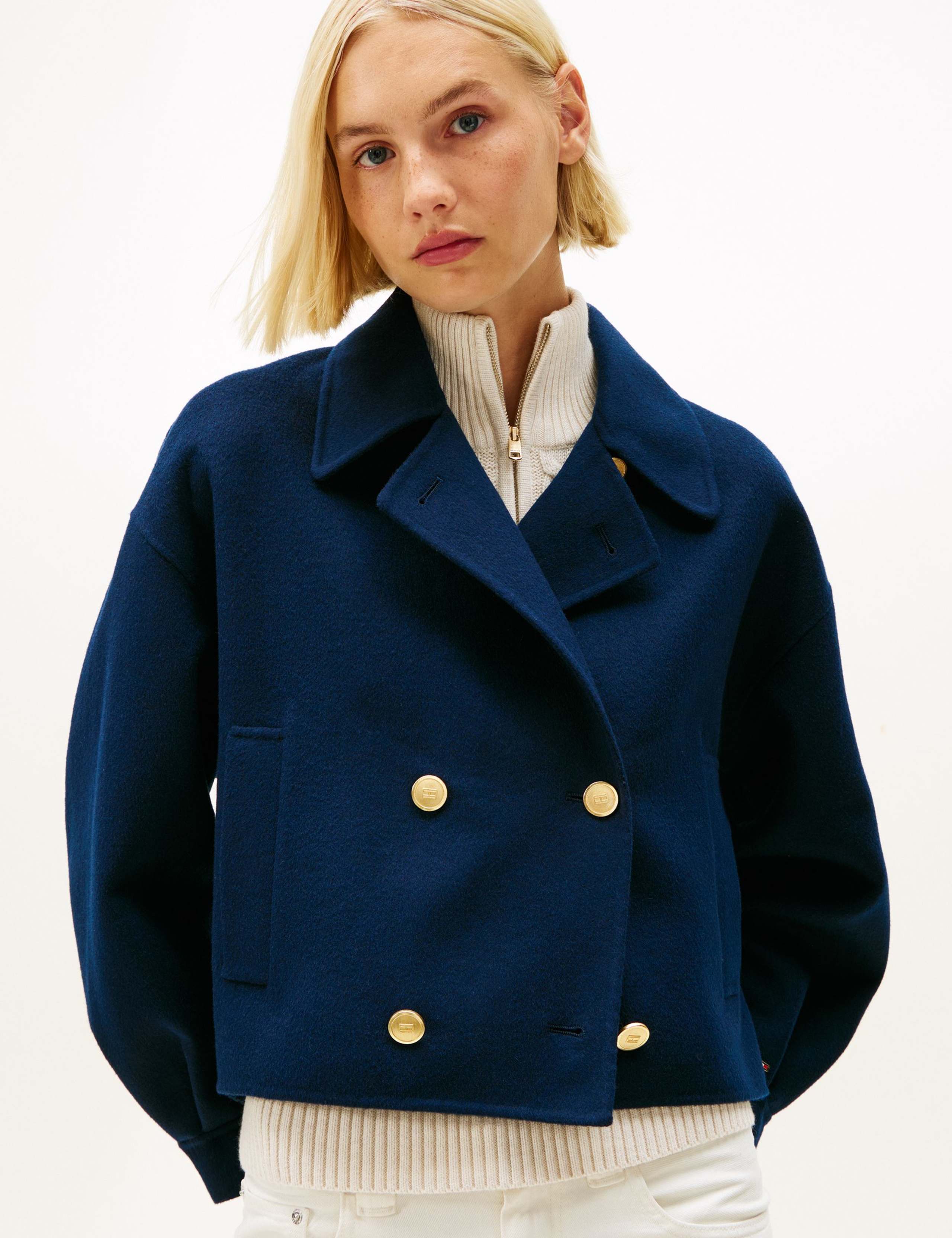 Wool Rich Collared Cropped Tailored Peacoat 3 of 5