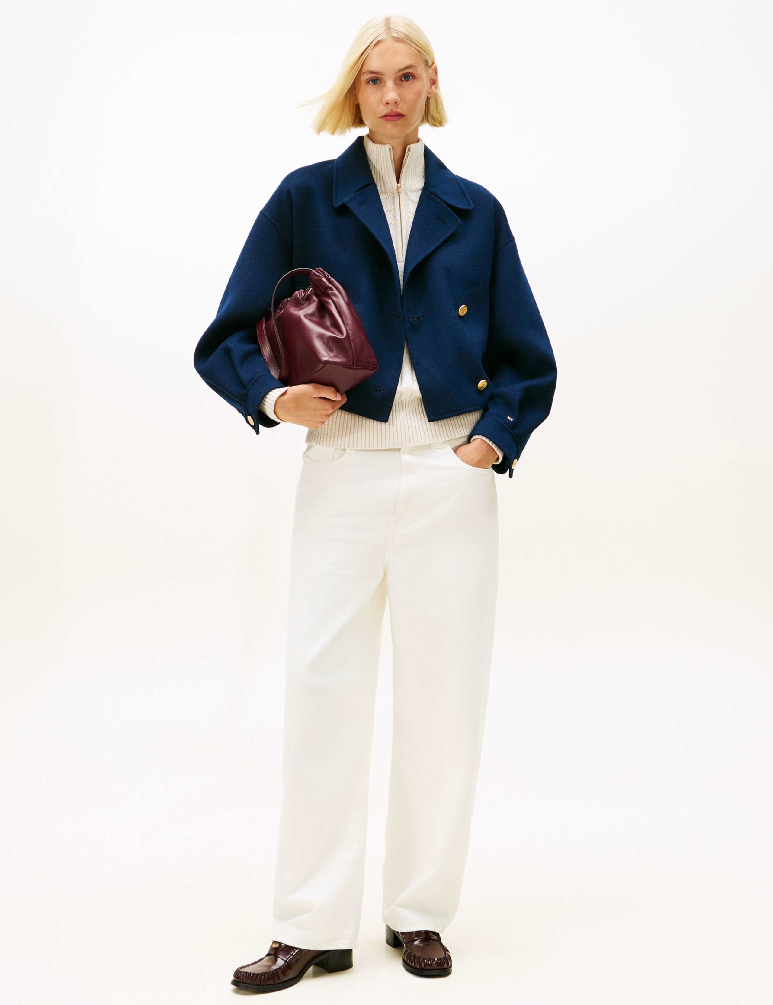 Wool Rich Collared Cropped Tailored Peacoat 5 of 5