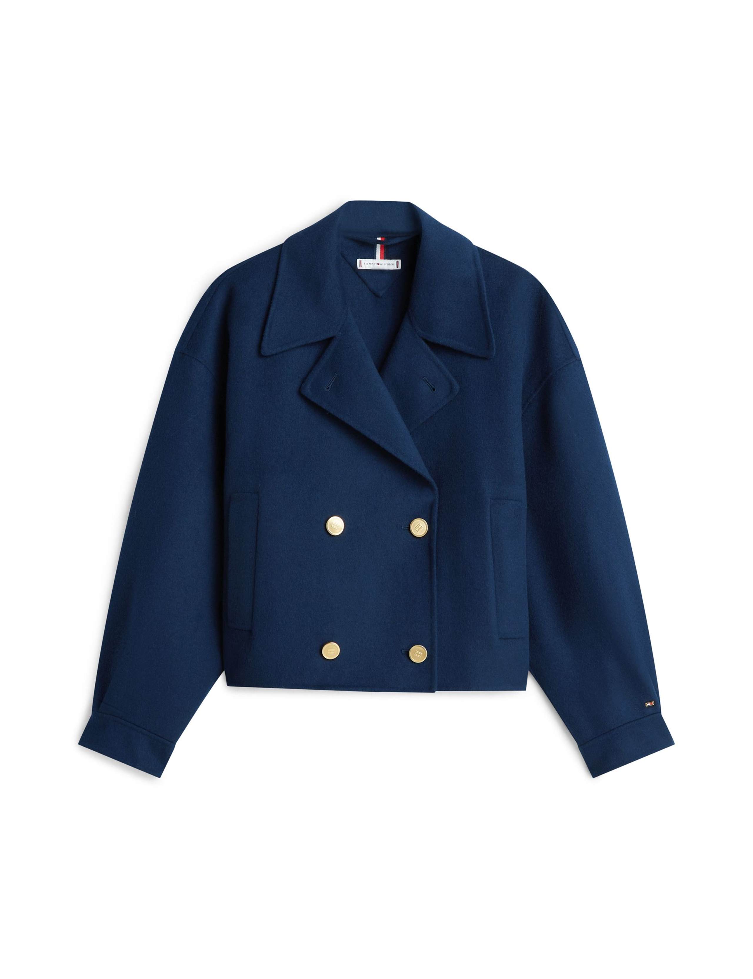 Wool Rich Collared Cropped Tailored Peacoat 2 of 5