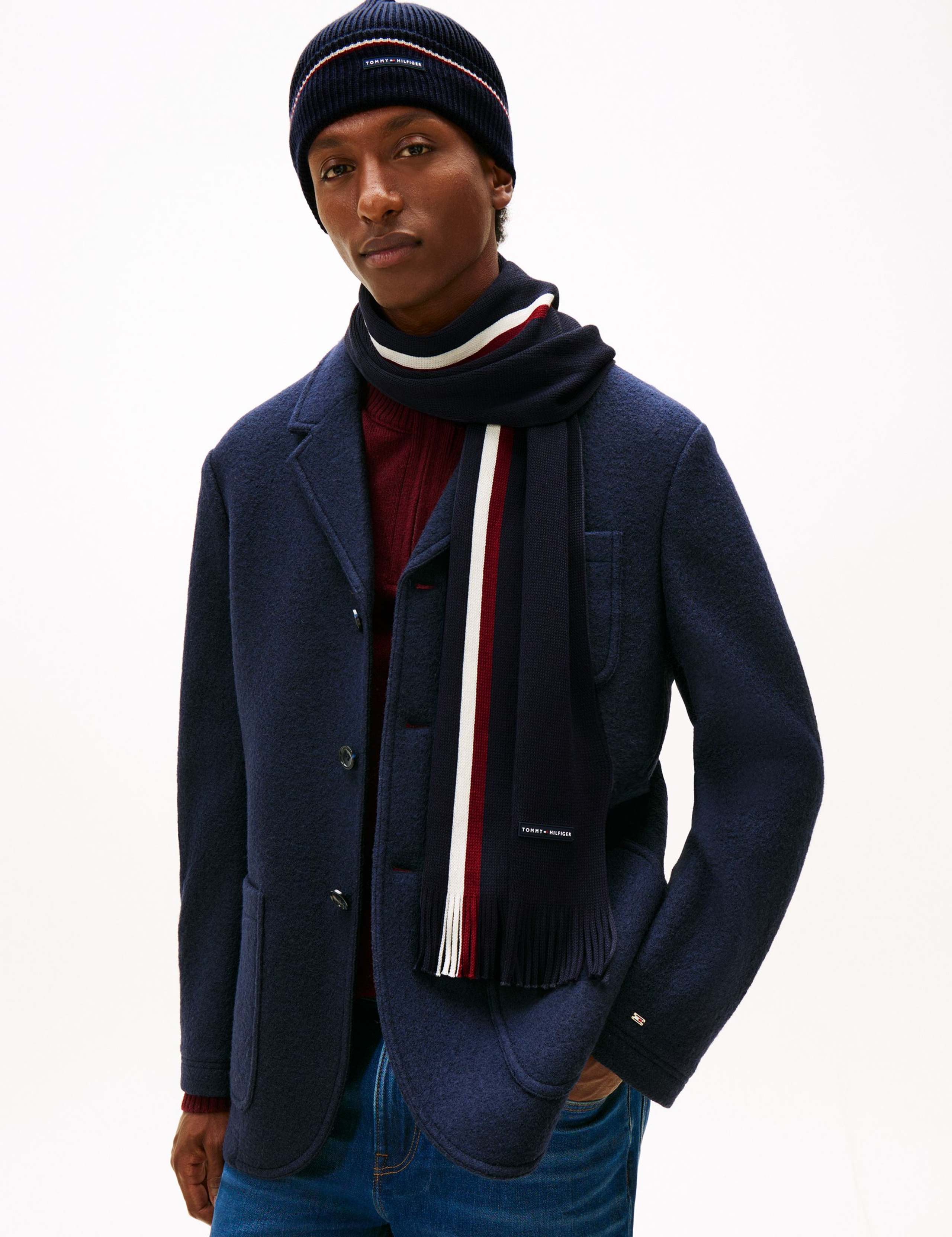 Wool Blend Knitted Stripe Hat & Scarf Set 1 of 5