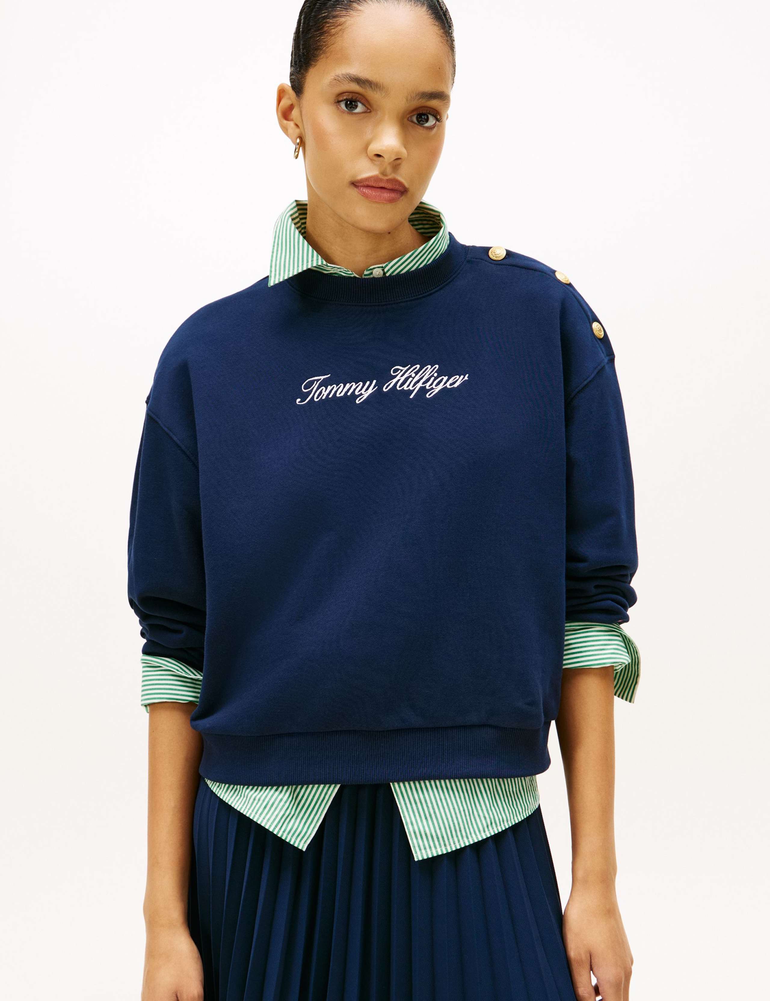 Pure Cotton Slogan Button Detail Sweatshirt 1 of 5