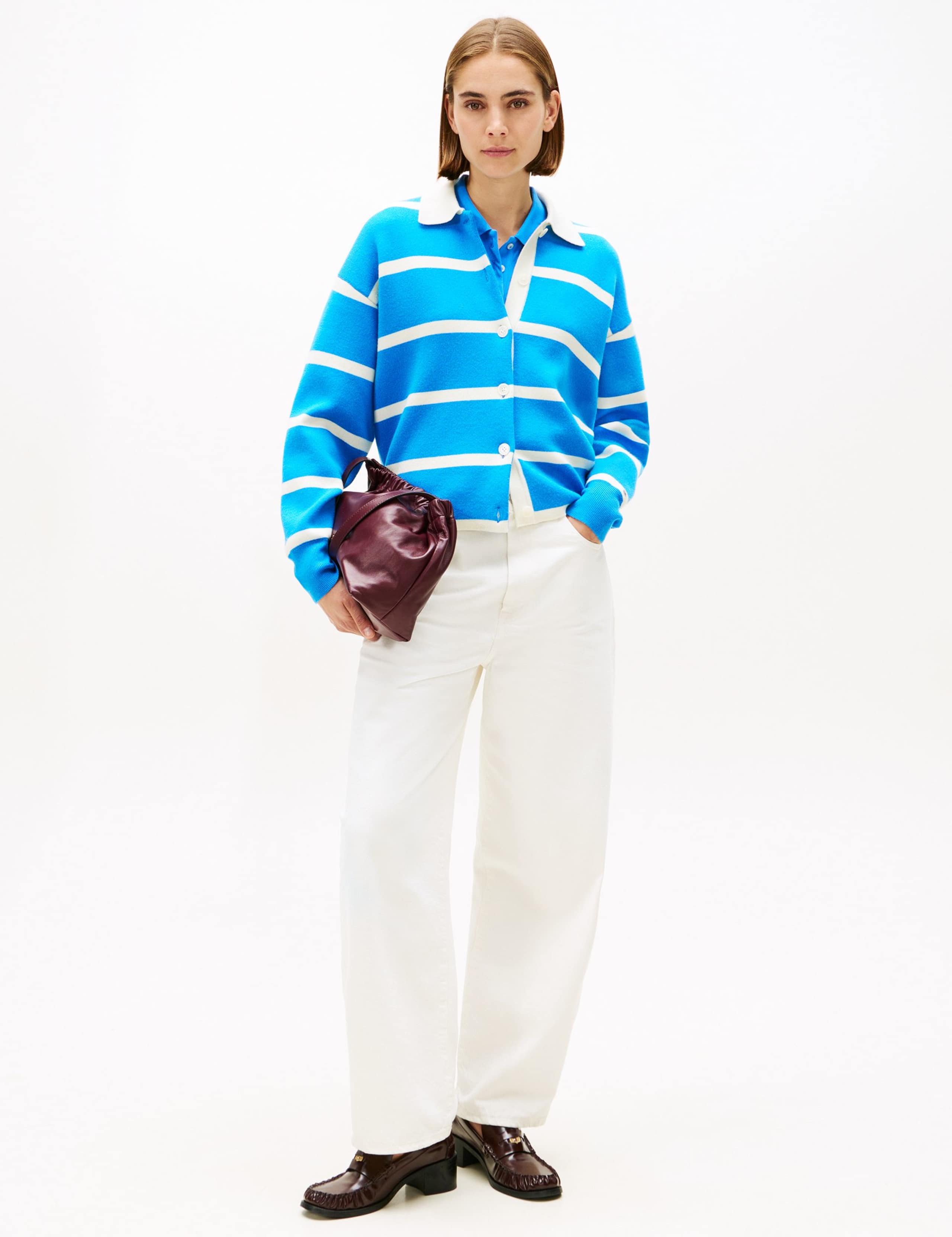 Cotton Rich Striped Collared Cardigan with Cashmere 3 of 5