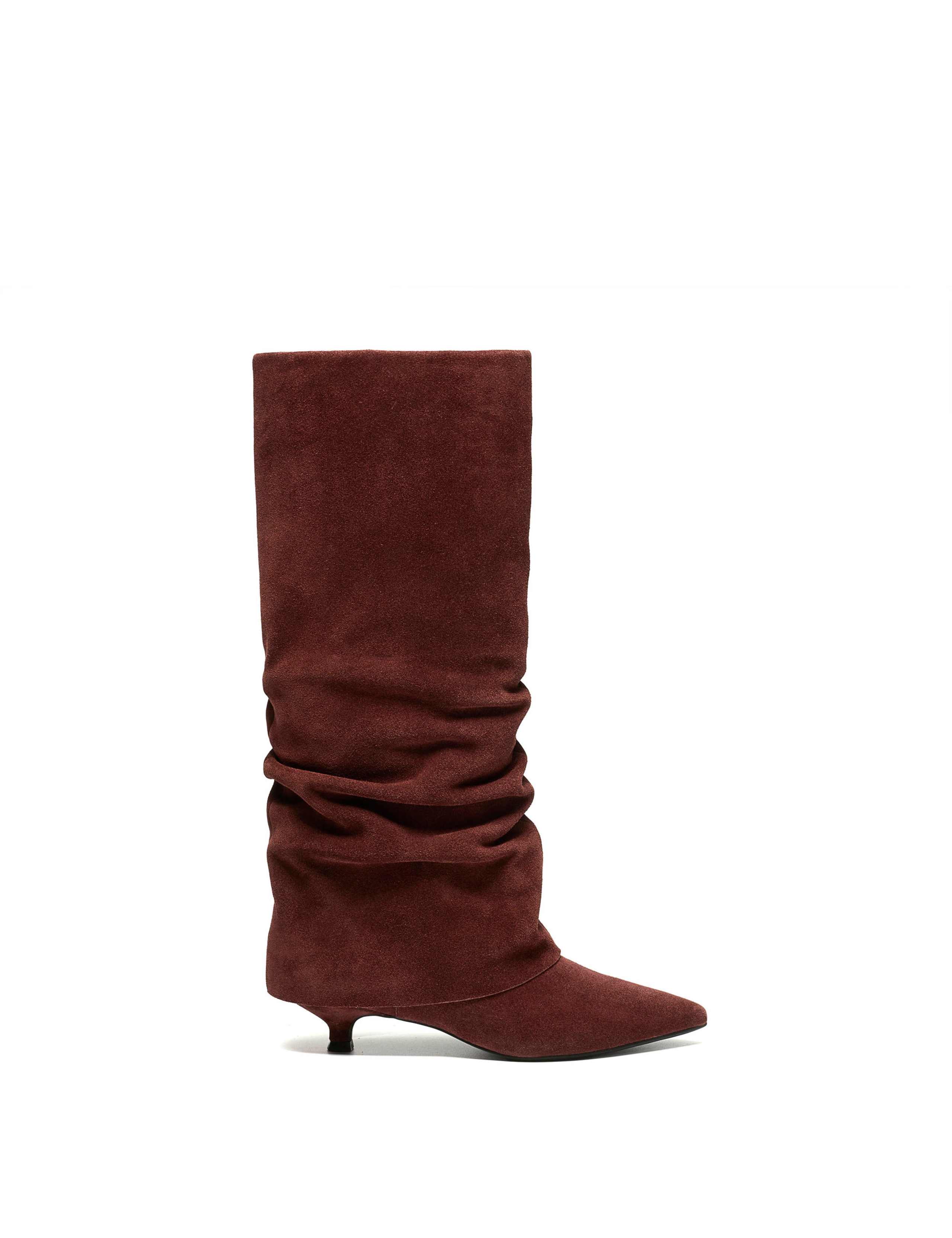 Pisa Style Suede Kitten Heel Pointed Knee High Boots 1 of 6