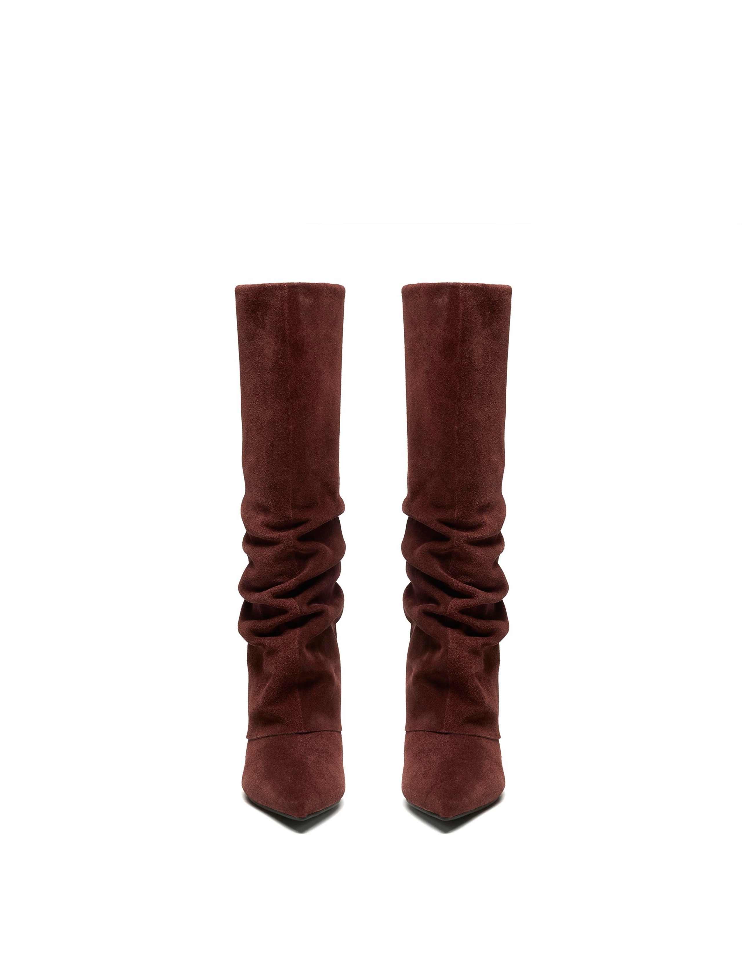 Pisa Style Suede Kitten Heel Pointed Knee High Boots 4 of 6