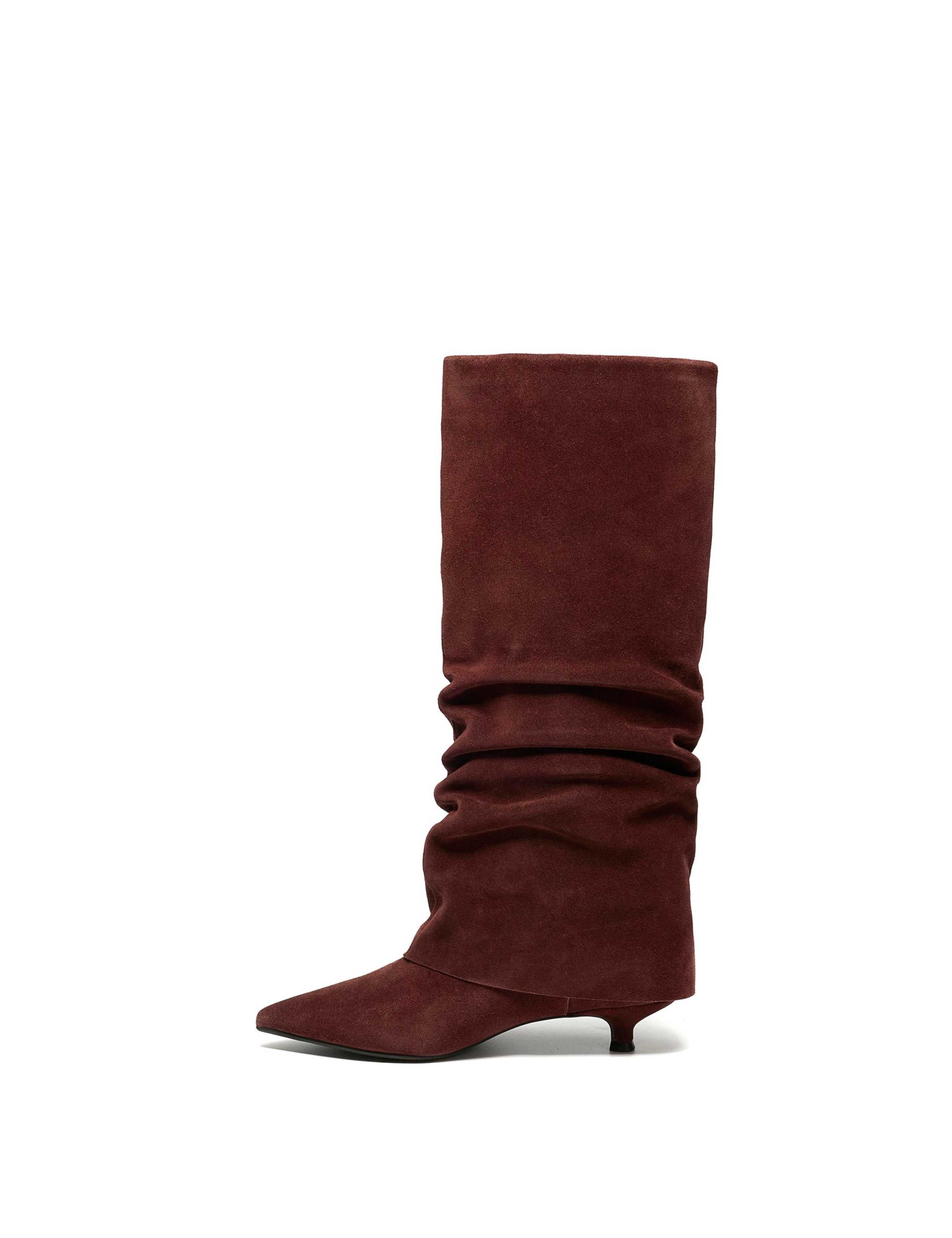 Pisa Style Suede Kitten Heel Pointed Knee High Boots 6 of 6