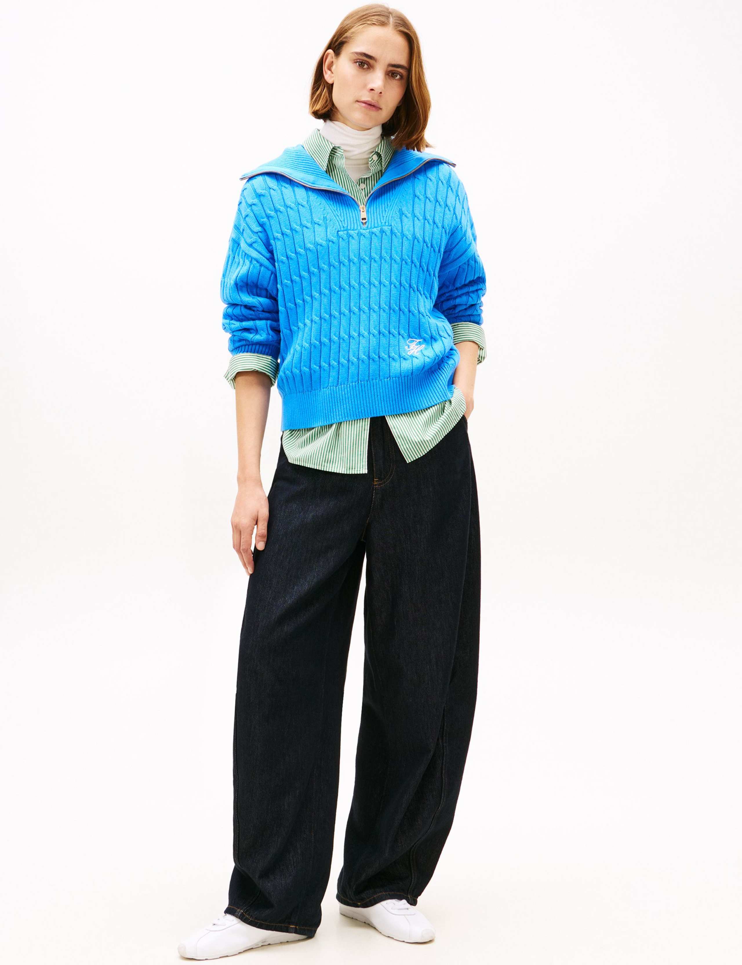 Pure Cotton Cable Knit Half Zip Sweatshirt 3 of 5