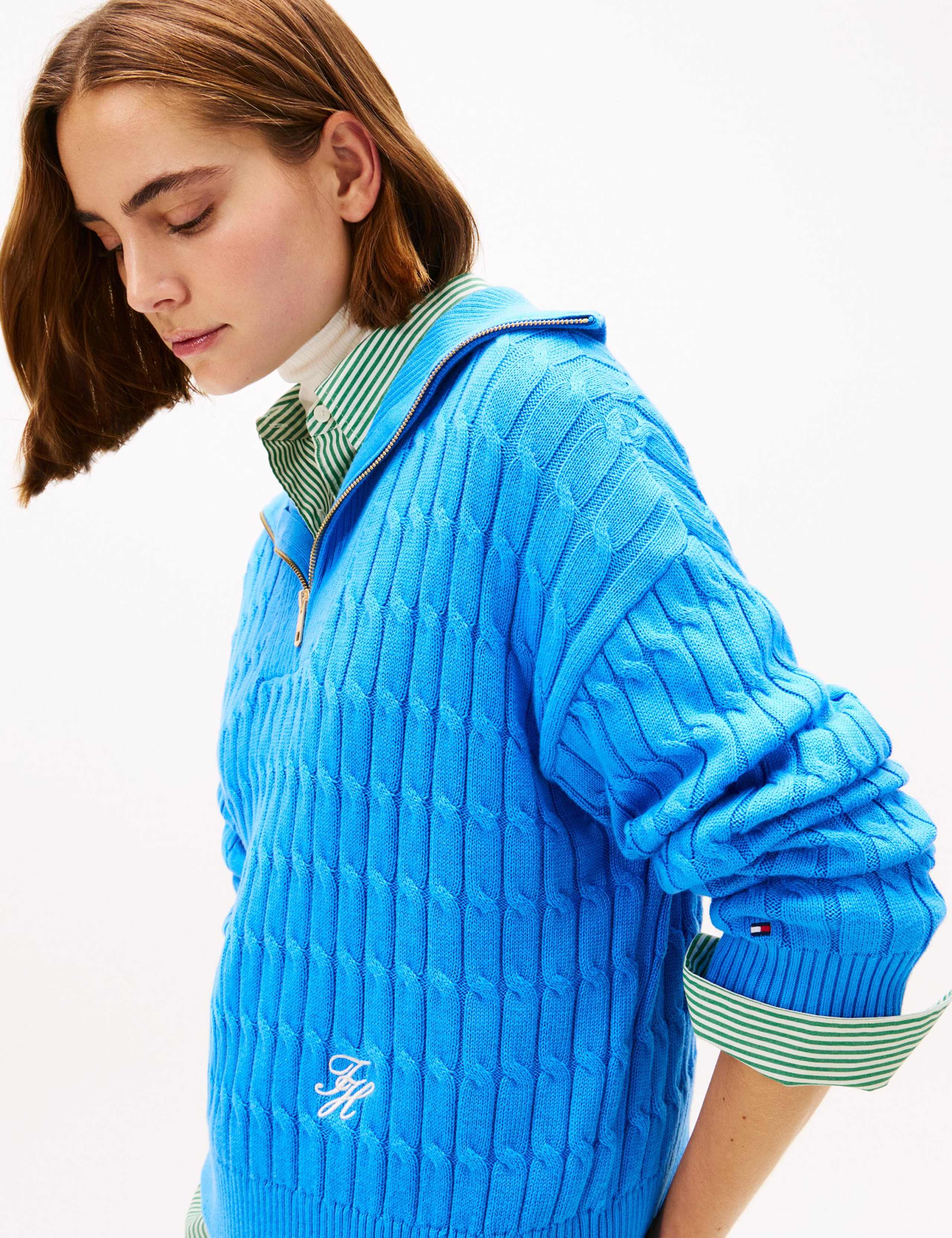 Pure Cotton Cable Knit Half Zip Sweatshirt 5 of 5