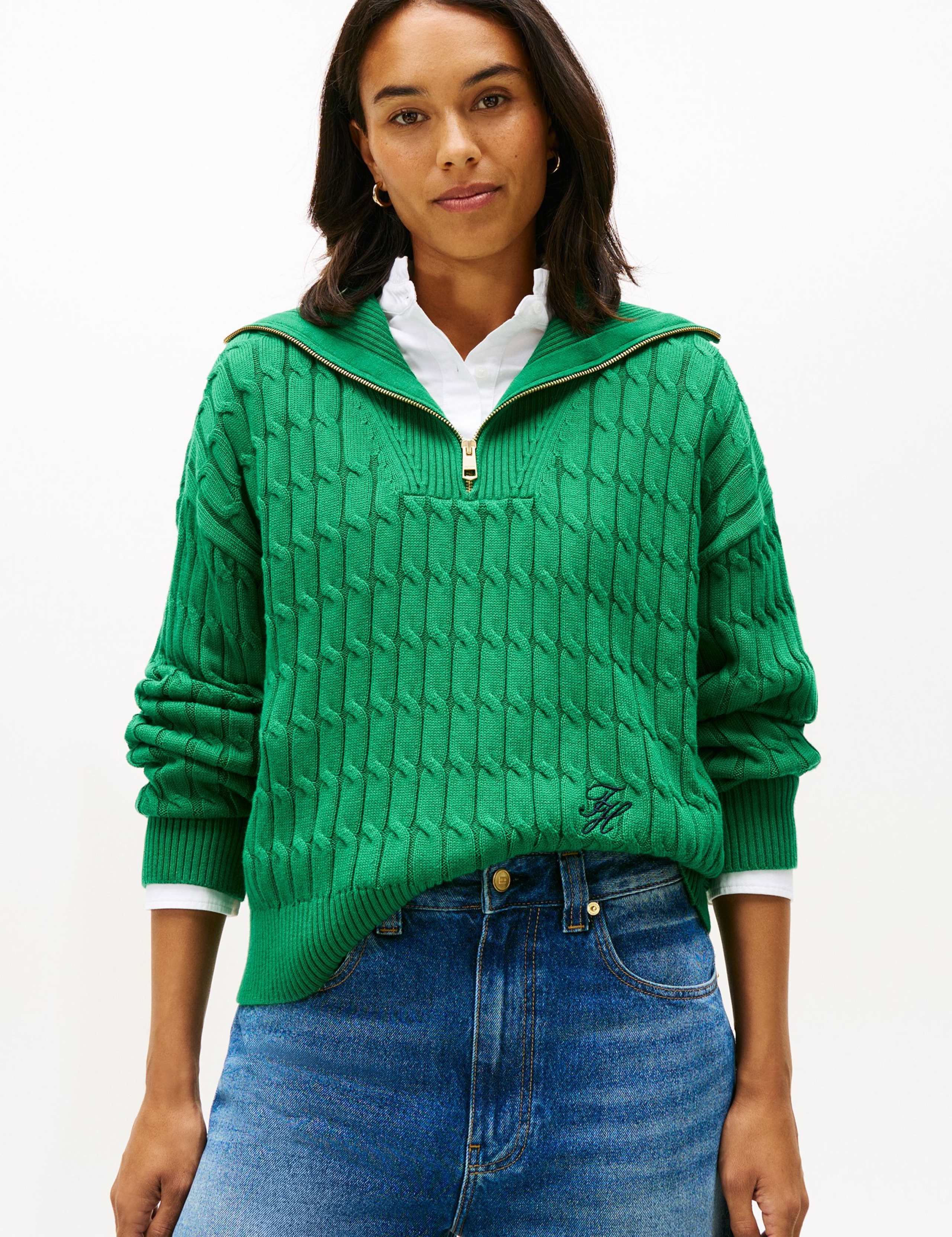 Pure Cotton Cable Knit Half Zip Sweatshirt 1 of 5