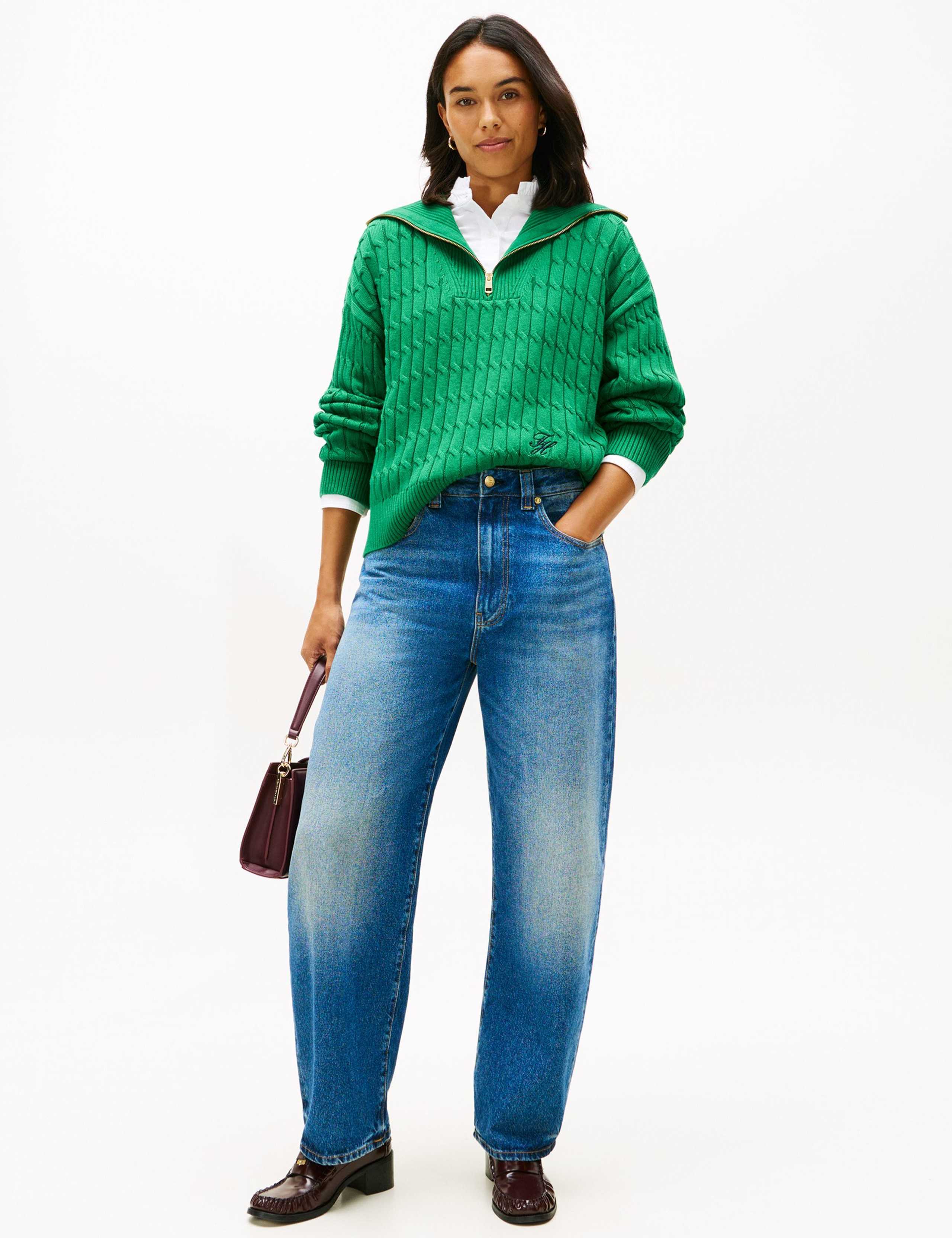 Pure Cotton Cable Knit Half Zip Sweatshirt 3 of 5