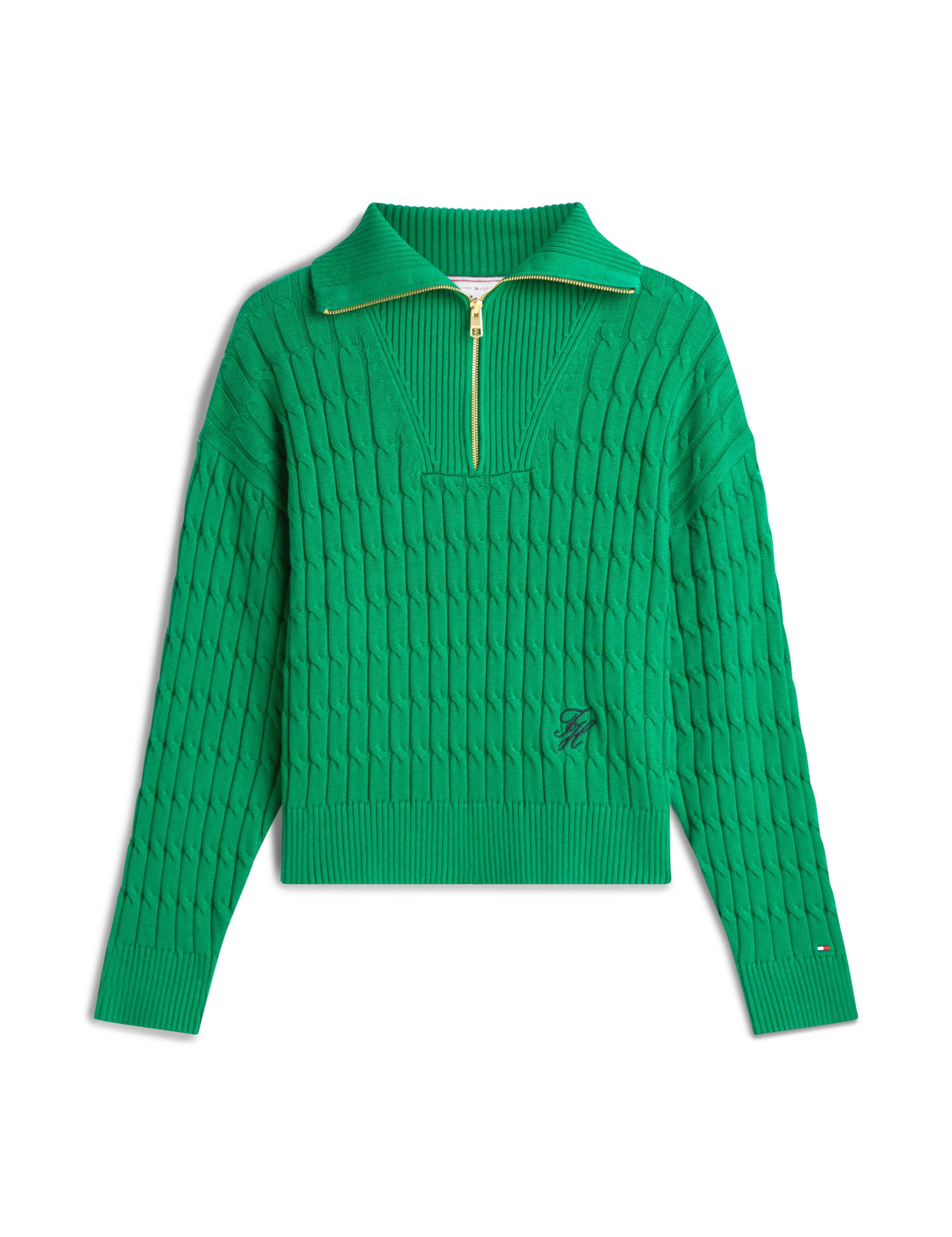 Pure Cotton Cable Knit Half Zip Sweatshirt 2 of 5