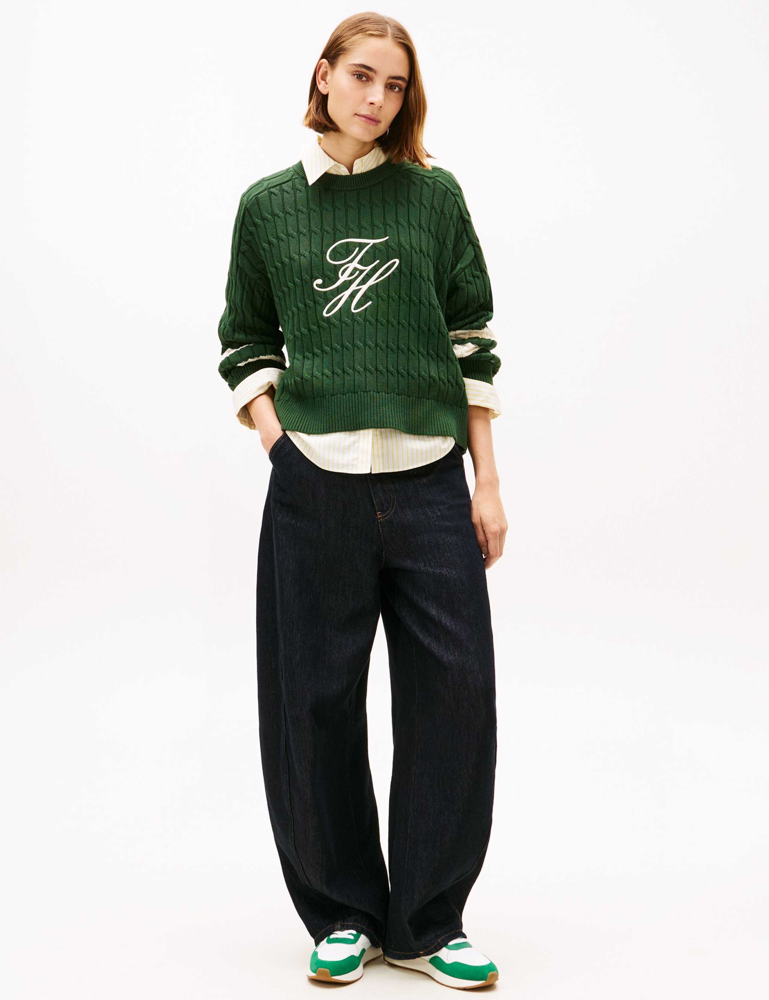 Pure Cotton Cable Knit Crew Neck Sweatshirt 3 of 5