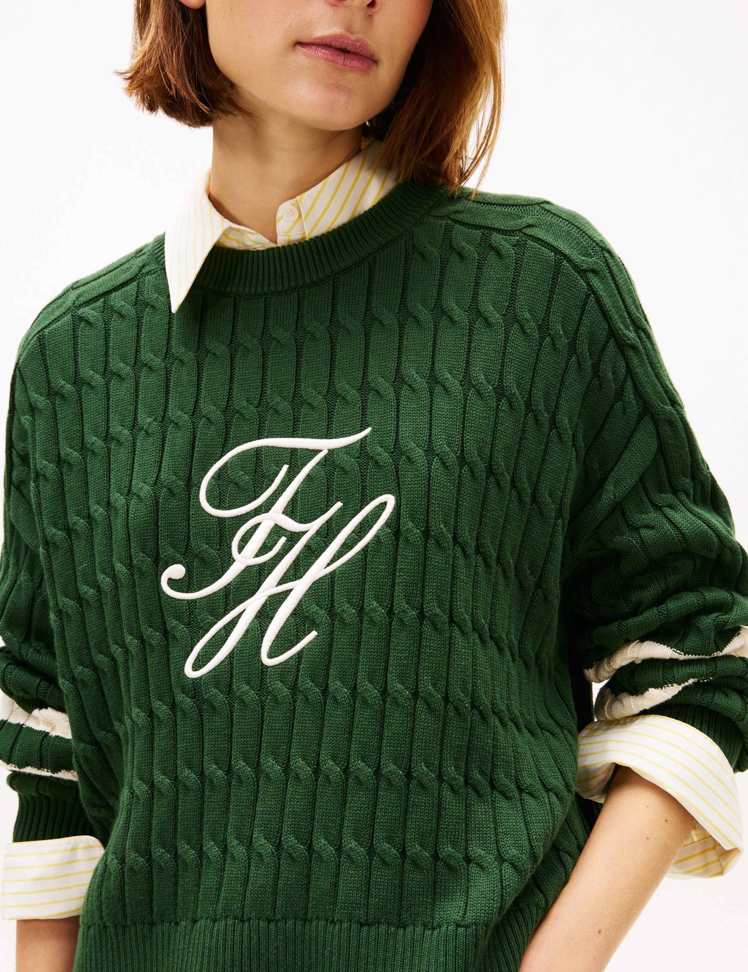 Pure Cotton Cable Knit Crew Neck Sweatshirt 5 of 5