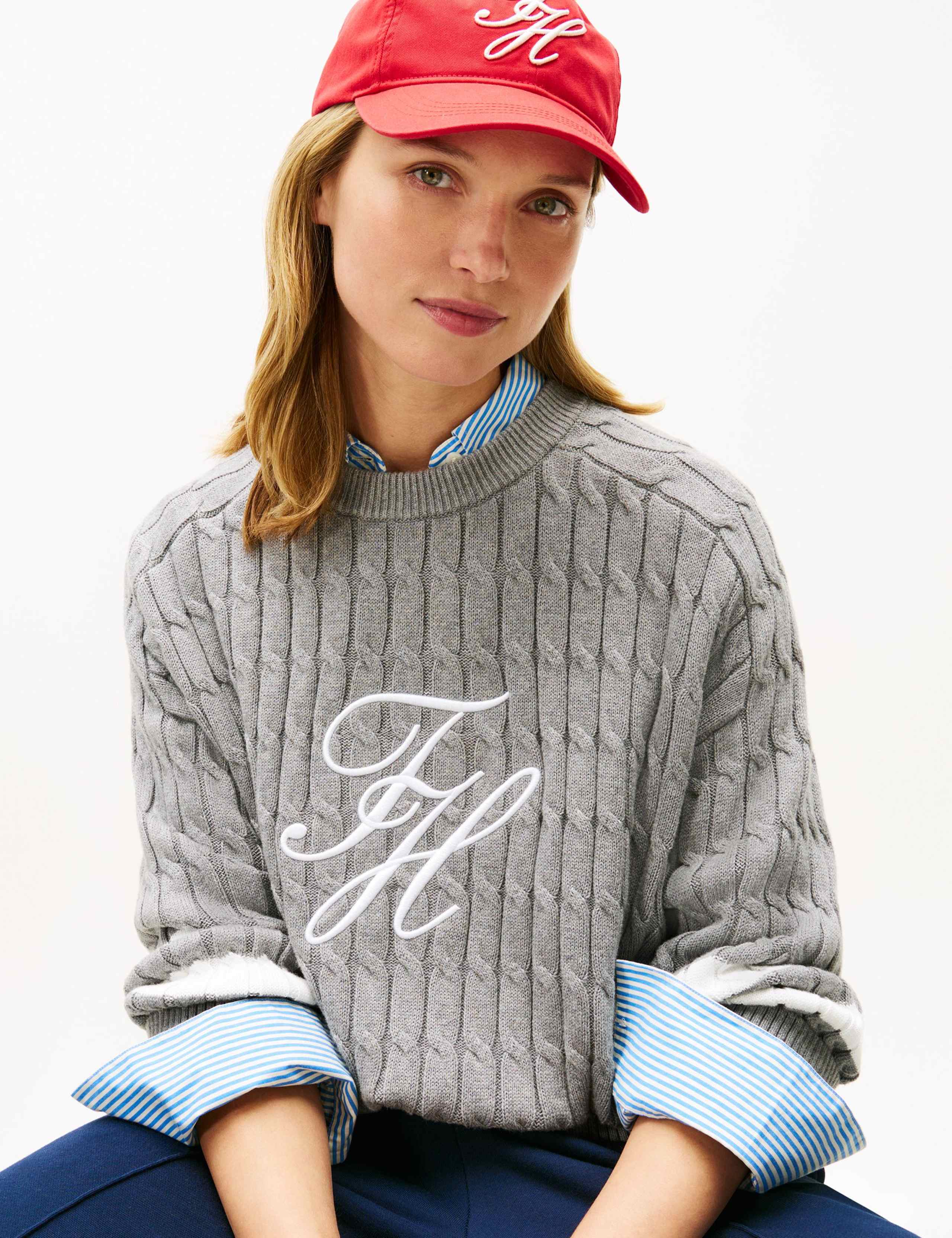 Pure Cotton Cable Knit Crew Neck Sweatshirt 3 of 5