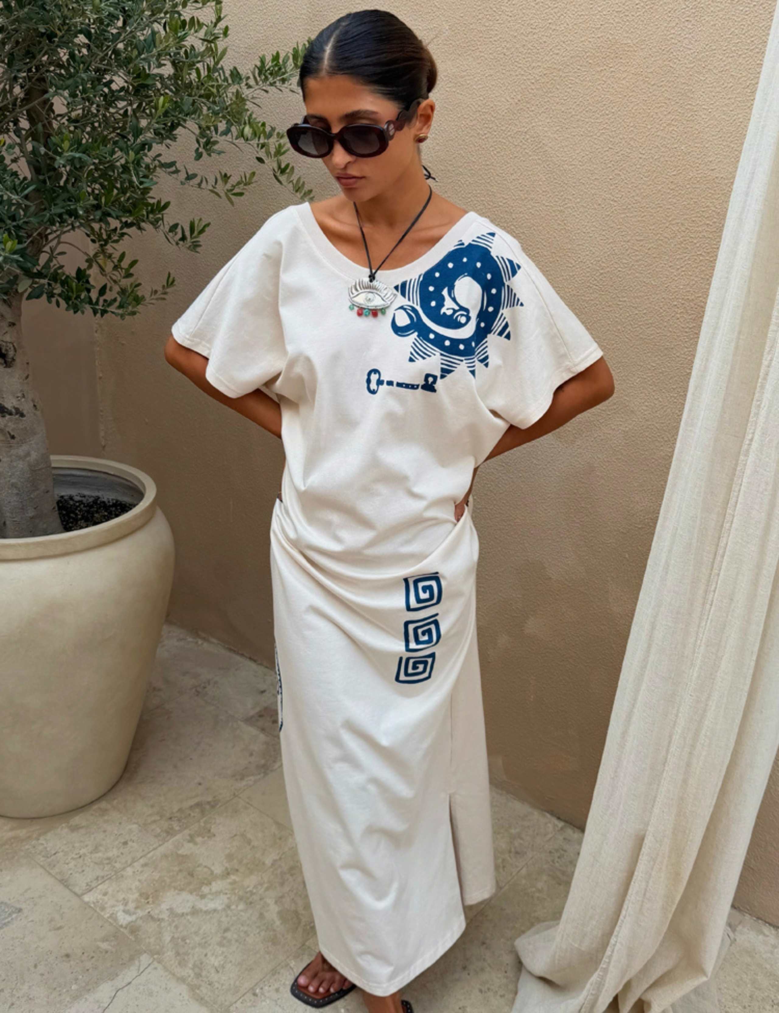 Pure Cotton Printed Midaxi T-Shirt Dress 1 of 5