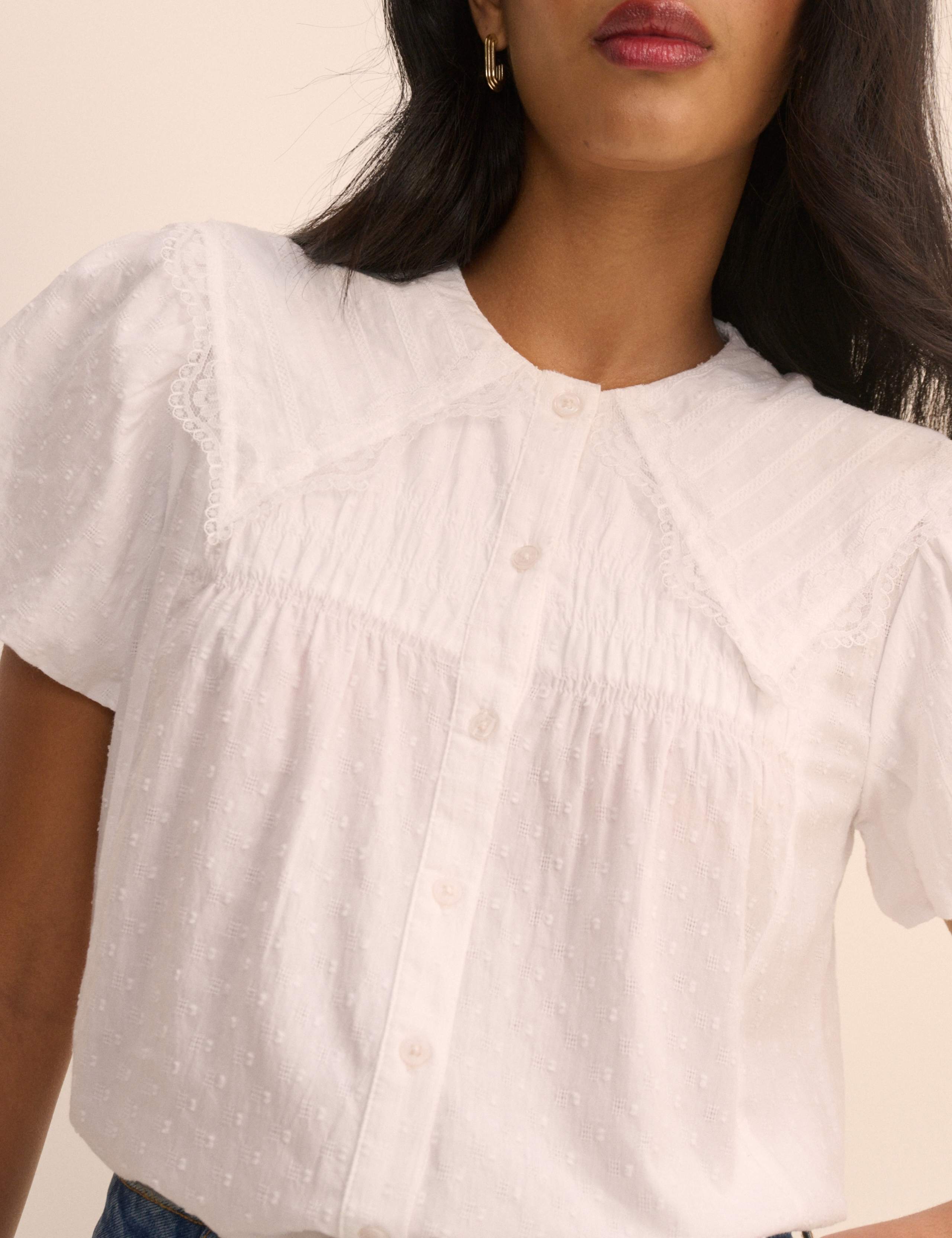 Pure Cotton Lace Detail Collared Shirt 4 of 5