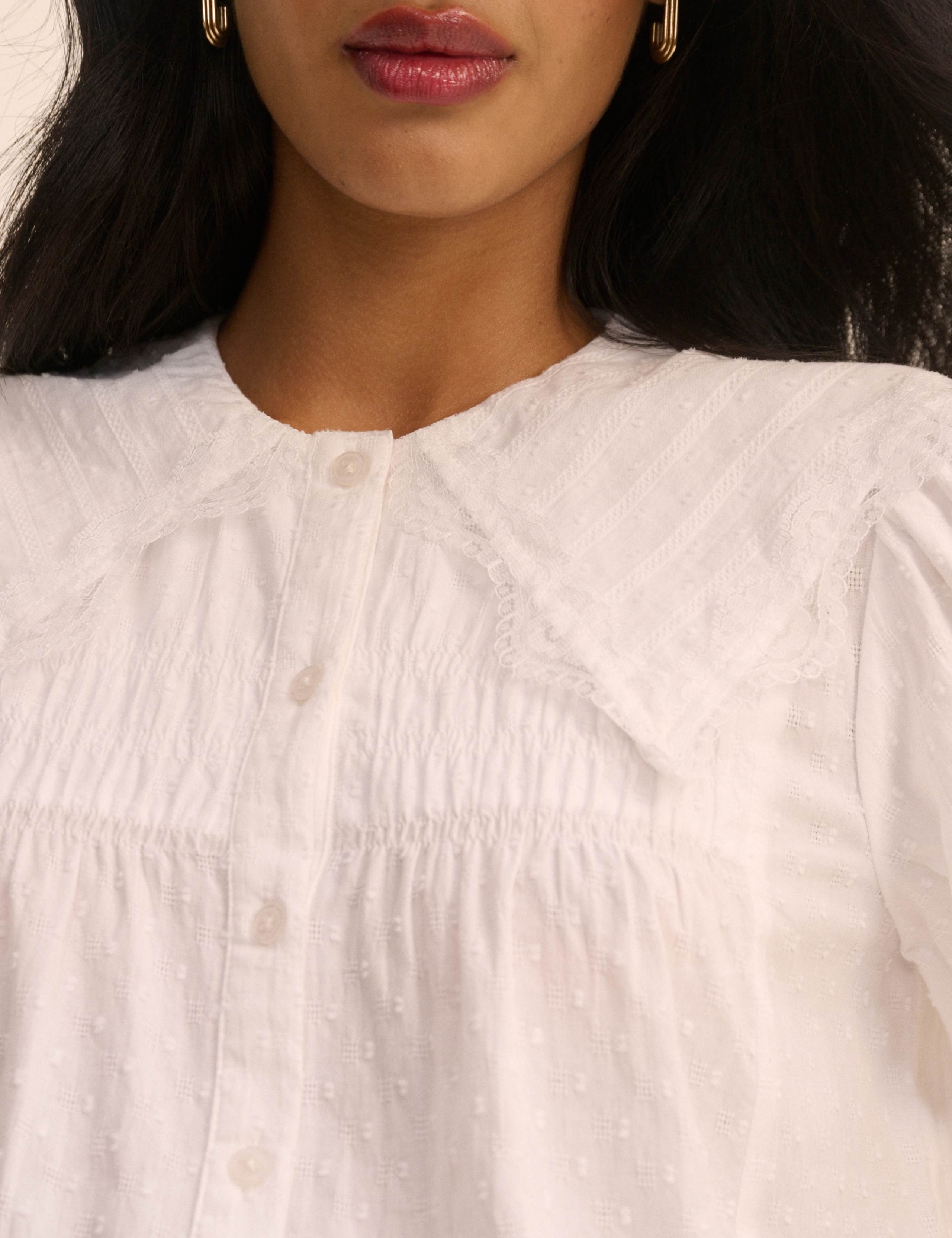 Pure Cotton Lace Detail Collared Shirt 5 of 5