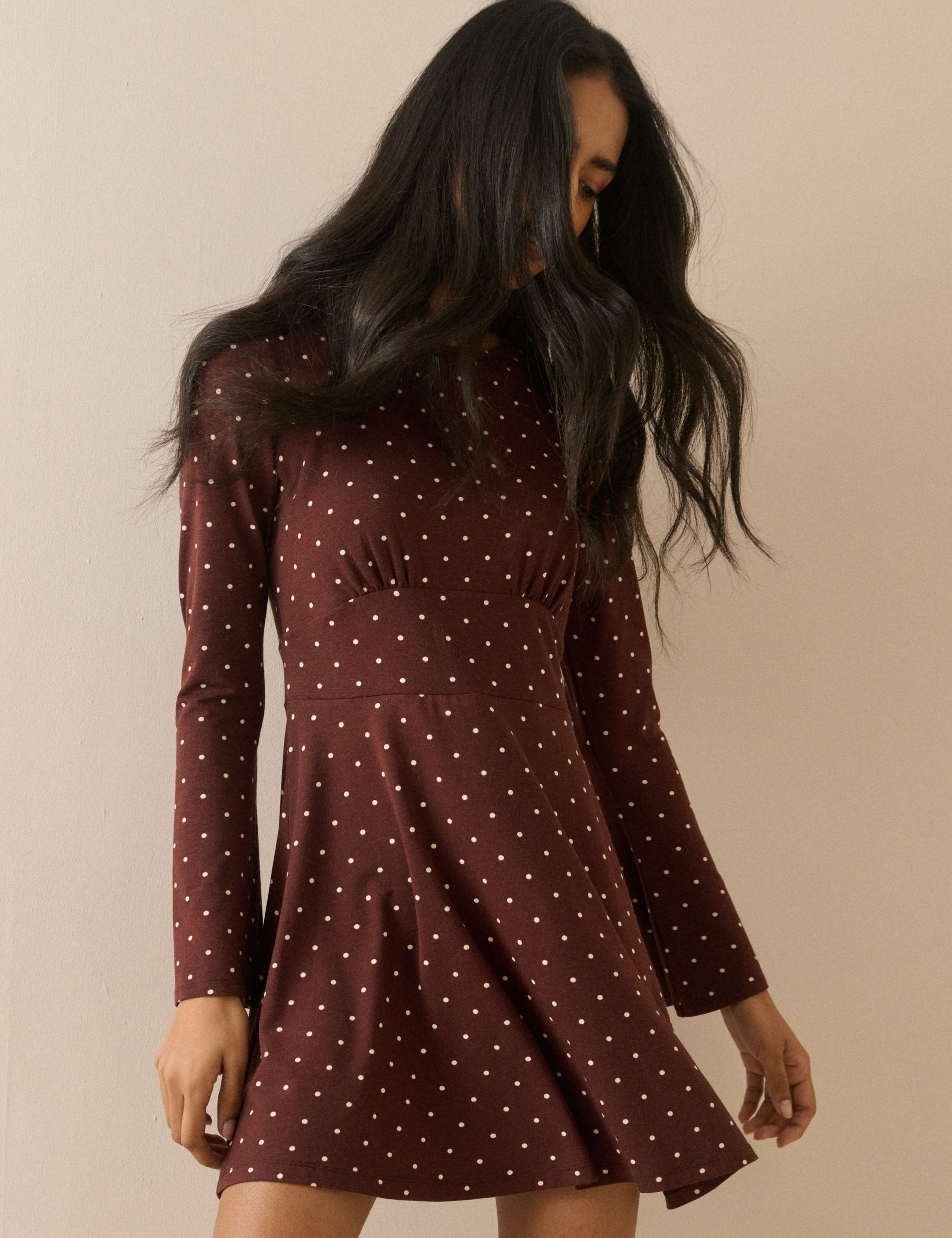 Polka Dot Round Neck Mini Skater Dress 3 of 5