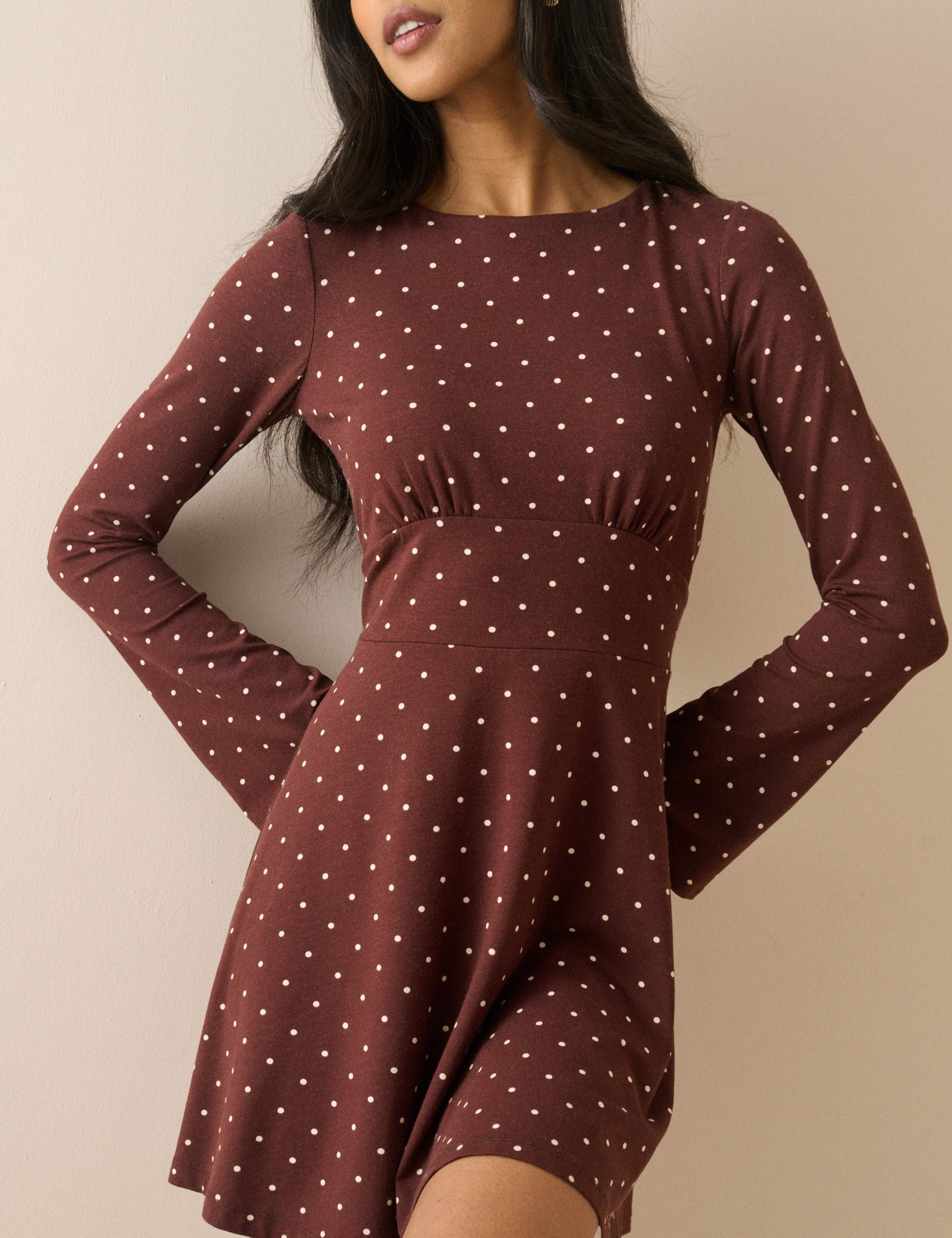 Polka Dot Round Neck Mini Skater Dress 4 of 5