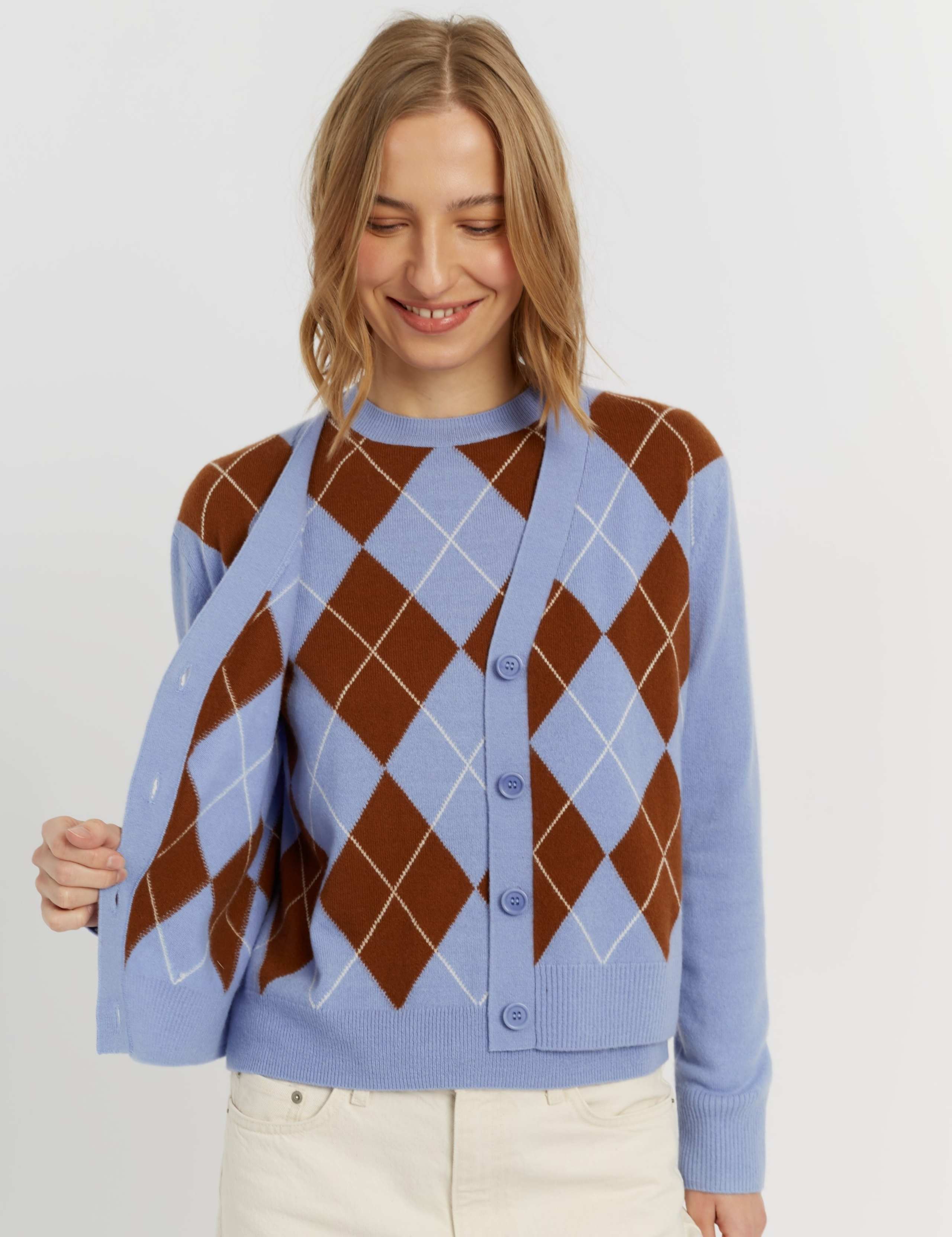 Wool Rich Argyle Cardigan with Cashmere 1 of 4