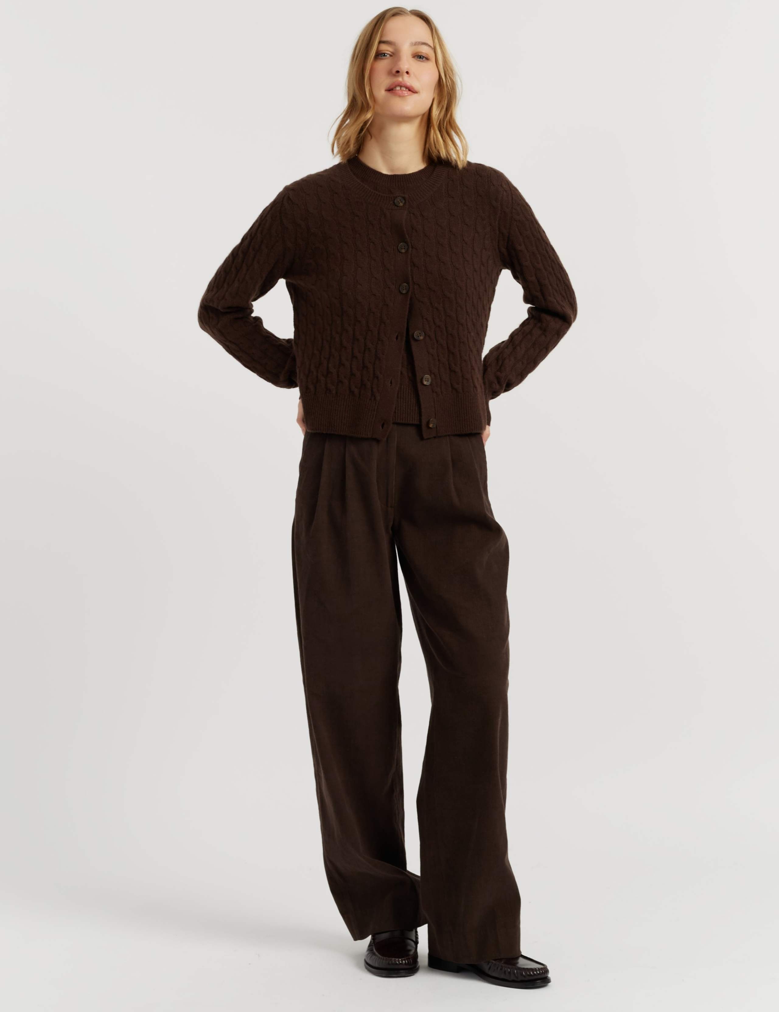 Pure Cashmere Cable Knit Crew Neck Cardigan 3 of 4