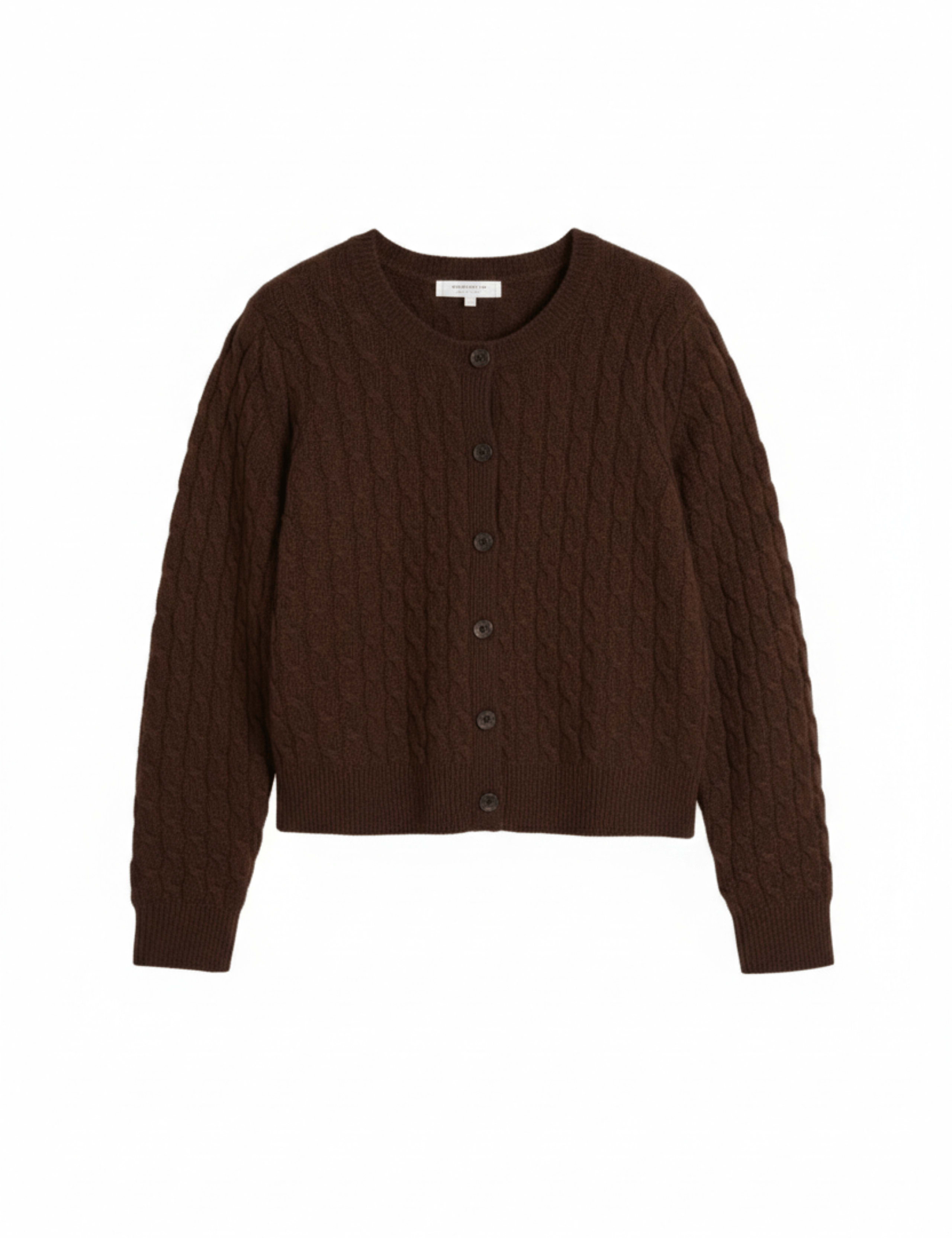 Pure Cashmere Cable Knit Crew Neck Cardigan 2 of 4