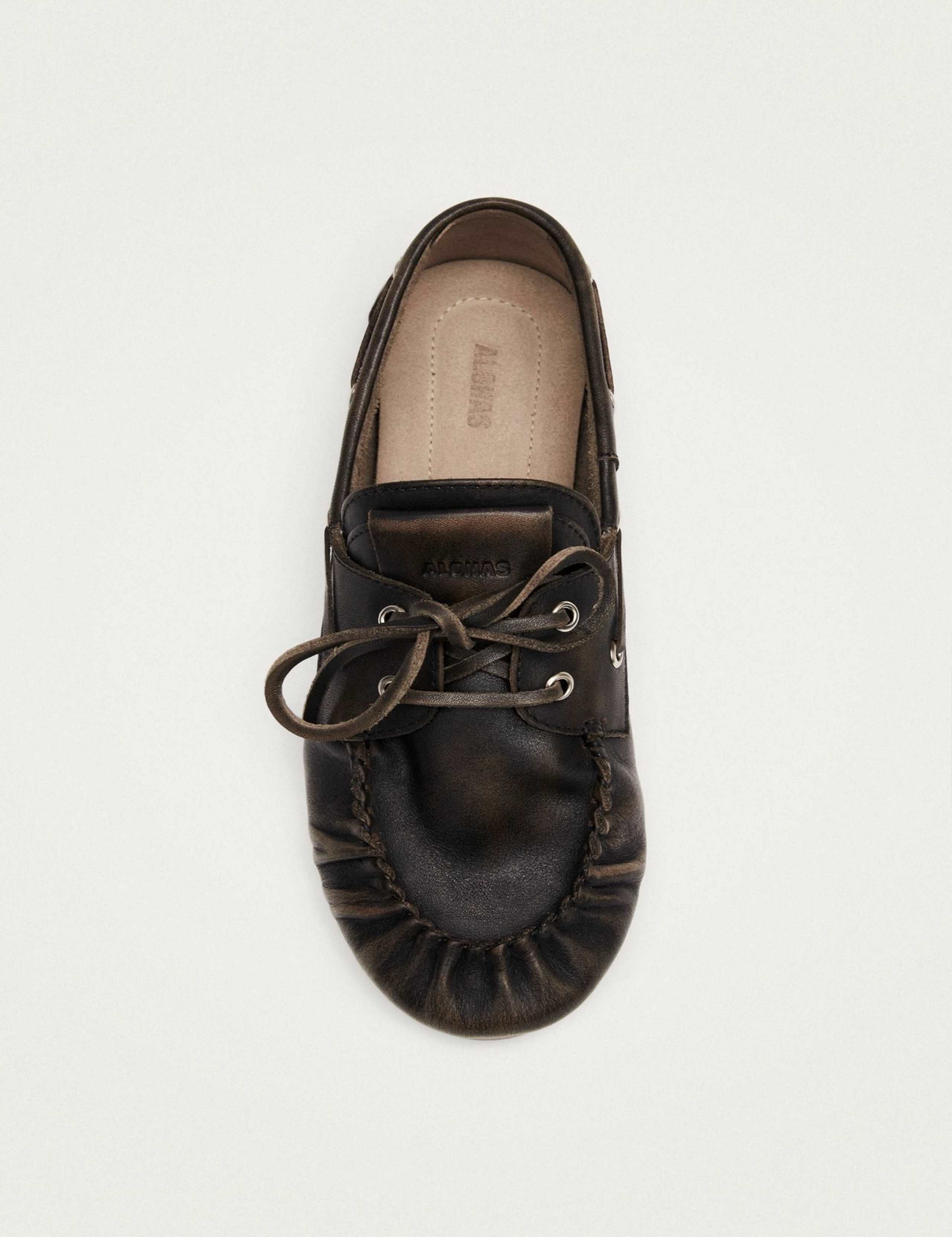 Leather Lace Up Flat Loafers 2 of 6