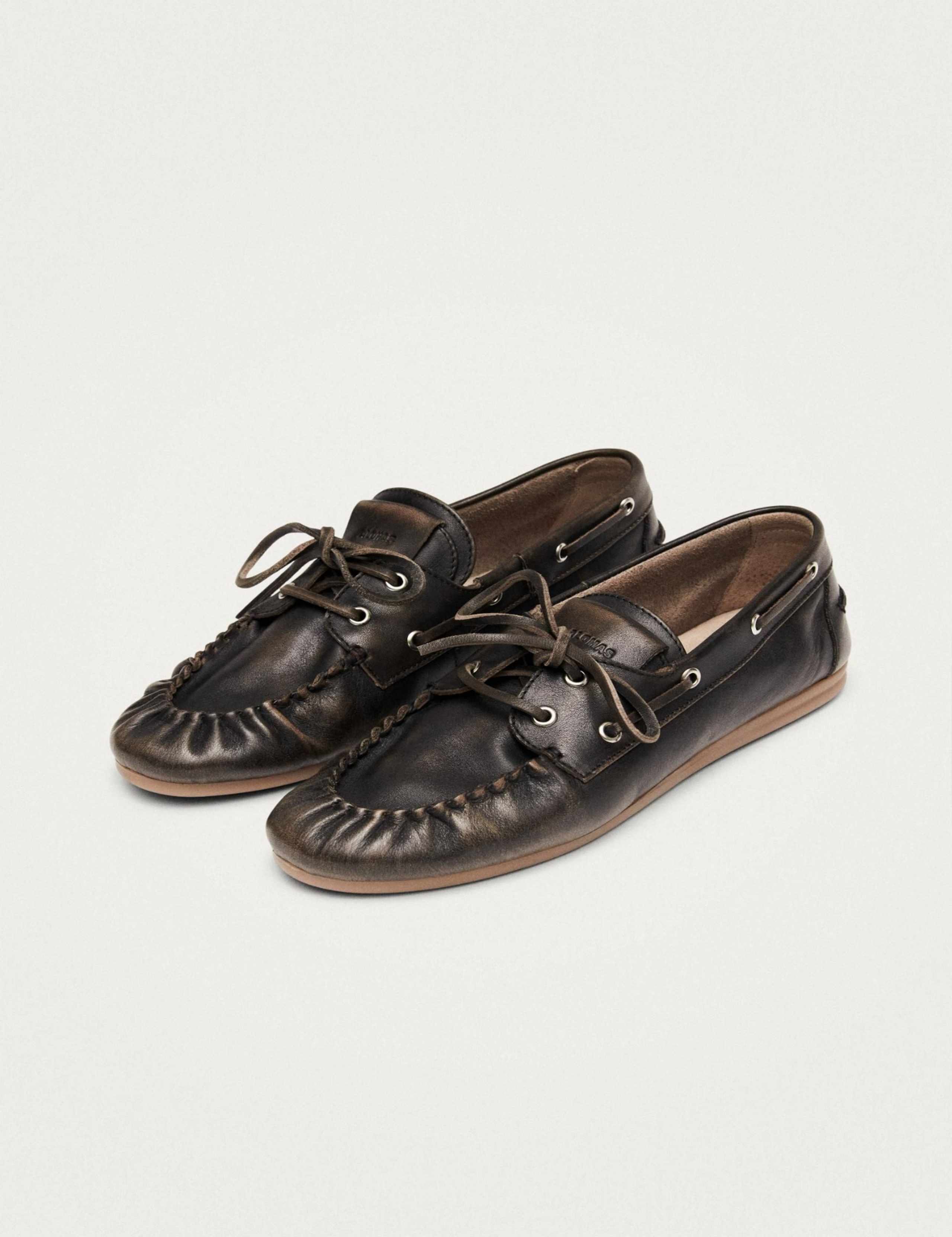 Leather Lace Up Flat Loafers 3 of 6