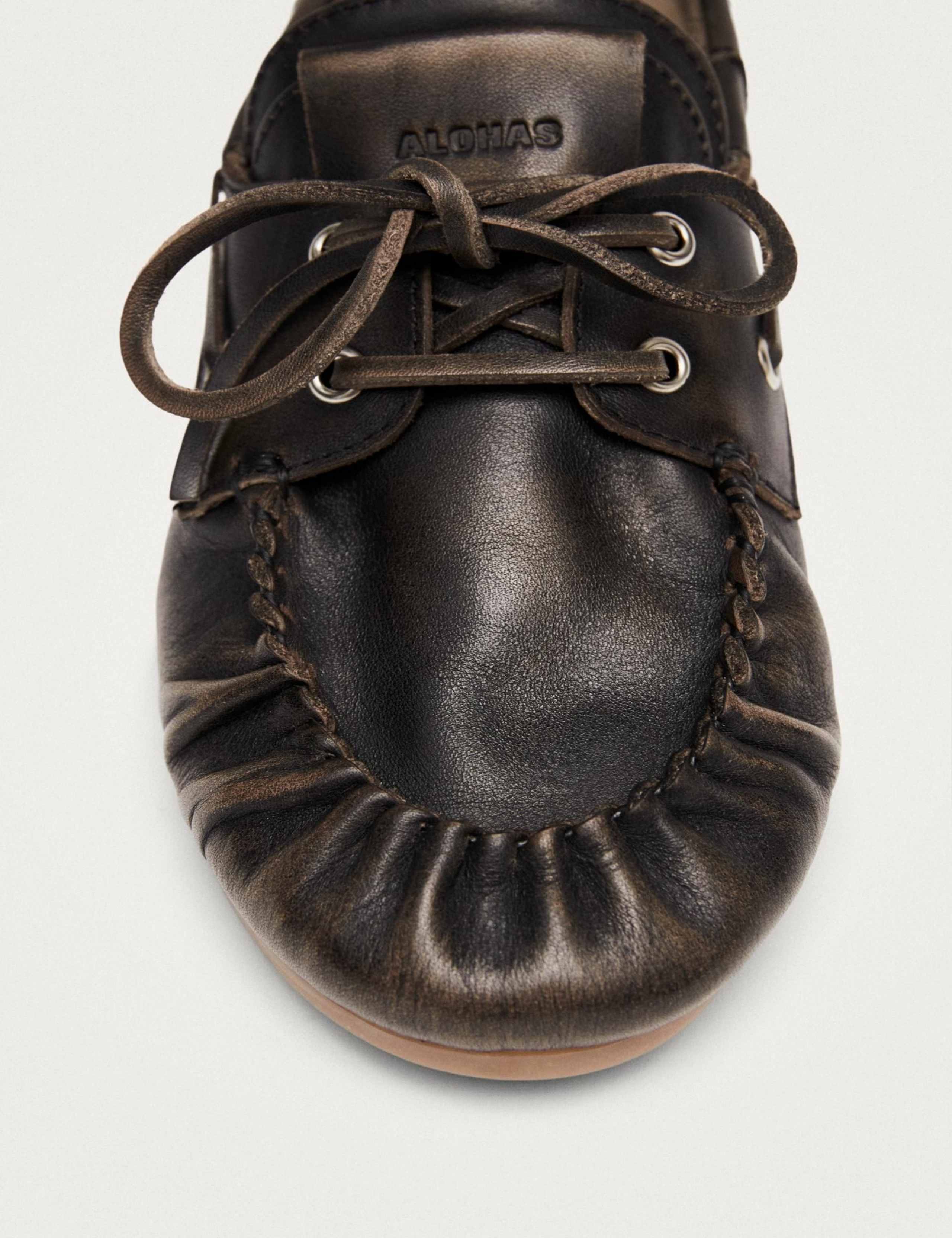 Leather Lace Up Flat Loafers 4 of 6