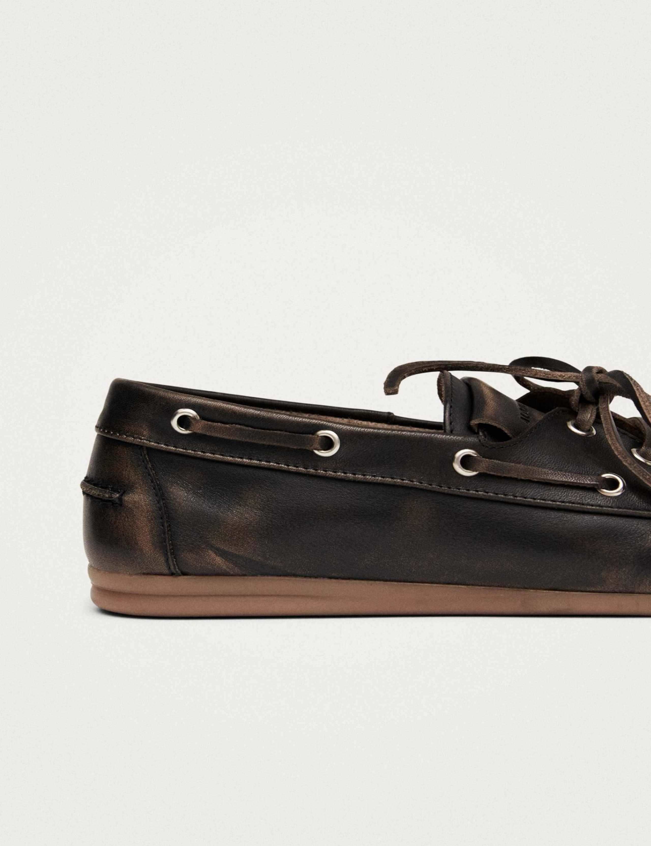 Leather Lace Up Flat Loafers 5 of 6