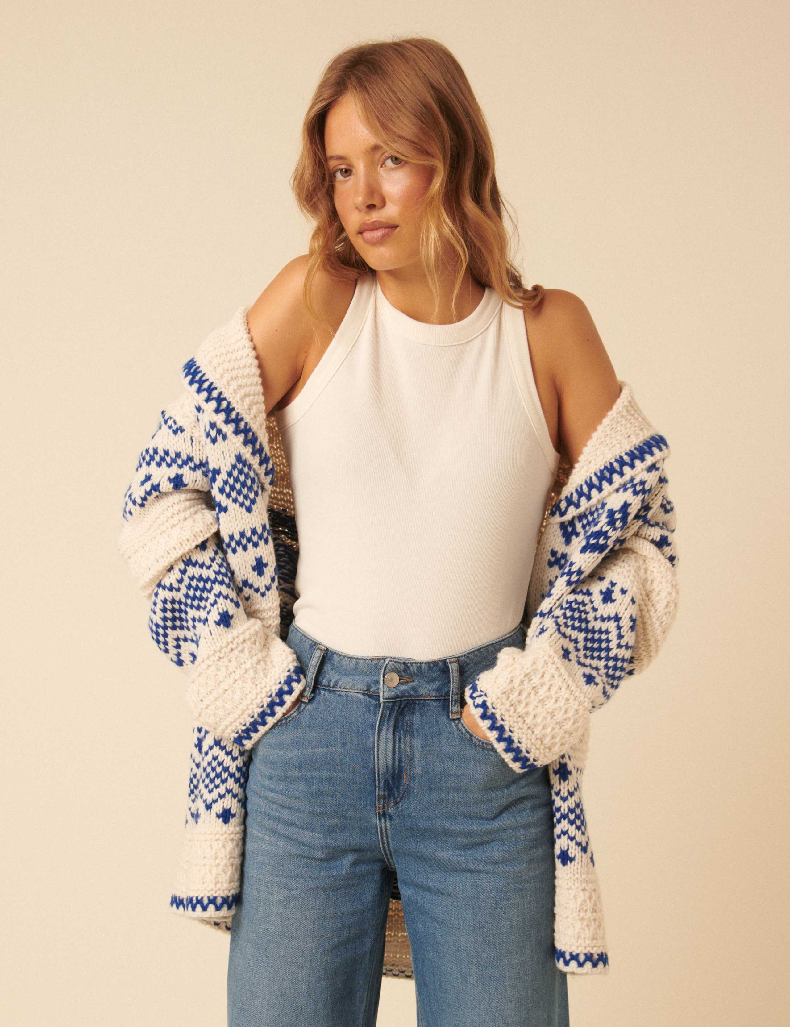 Fair Isle Relaxed Cardigan with Wool 2 of 5