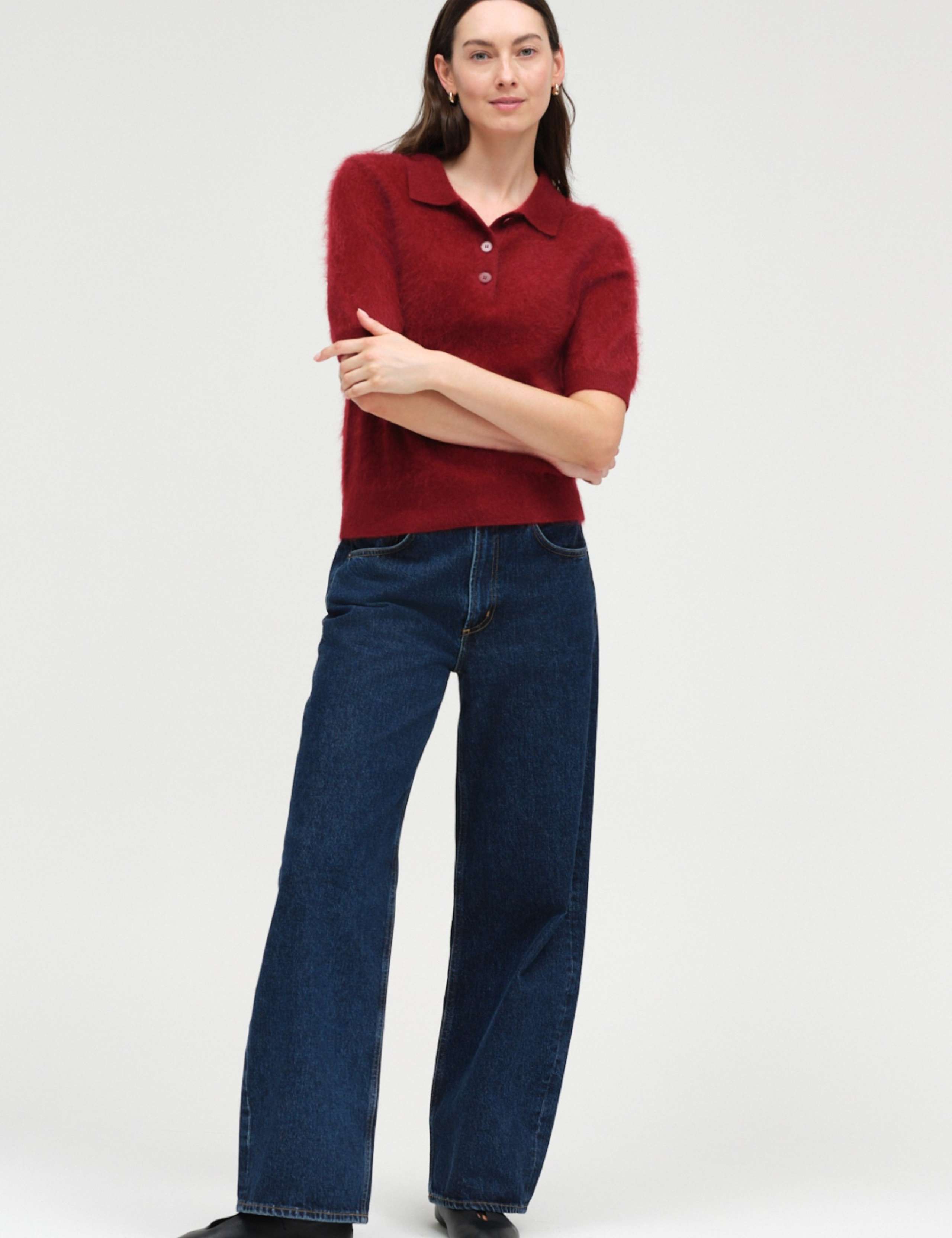 Brushed Pure Merino Wool Collared Knitted Top 1 of 4