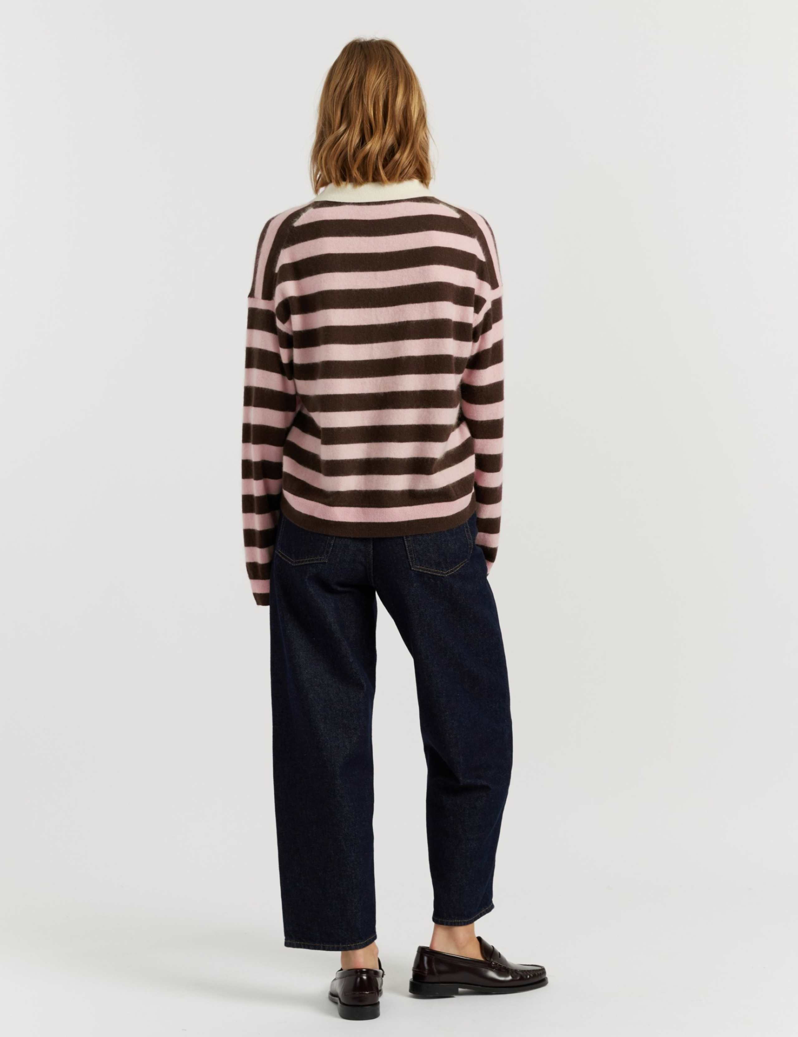 Brushed Pure Merino Wool Striped Collared Sweatshirt 3 of 4