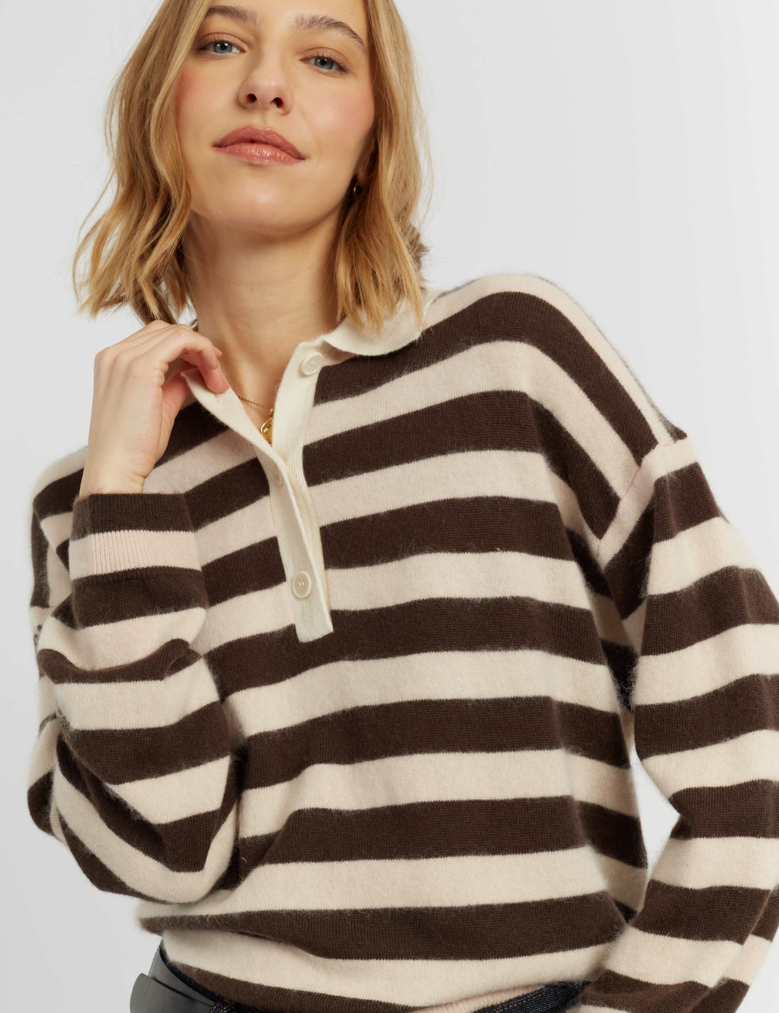 Pure Merino Wool Striped Collared Sweatshirt 3 of 4