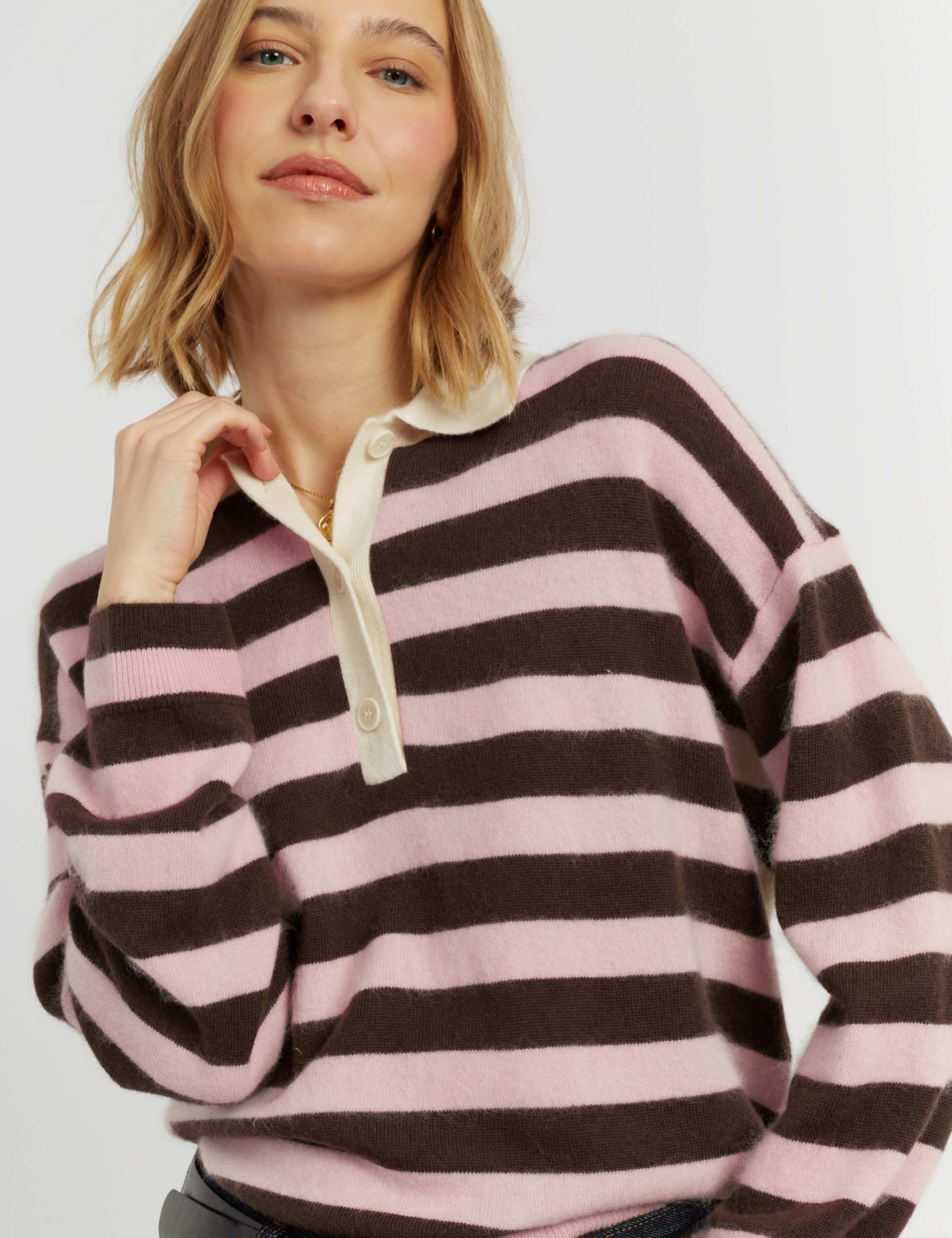 Brushed Pure Merino Wool Striped Collared Sweatshirt 4 of 4