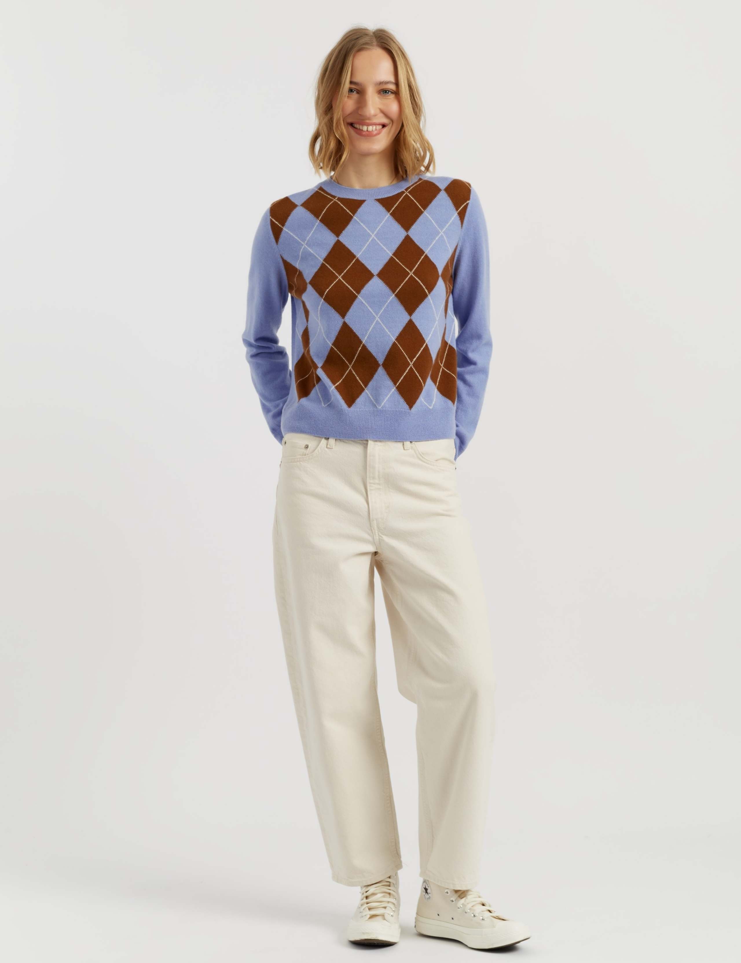 Wool With Cashmere Argyle Crew Neck Jumper 3 of 4
