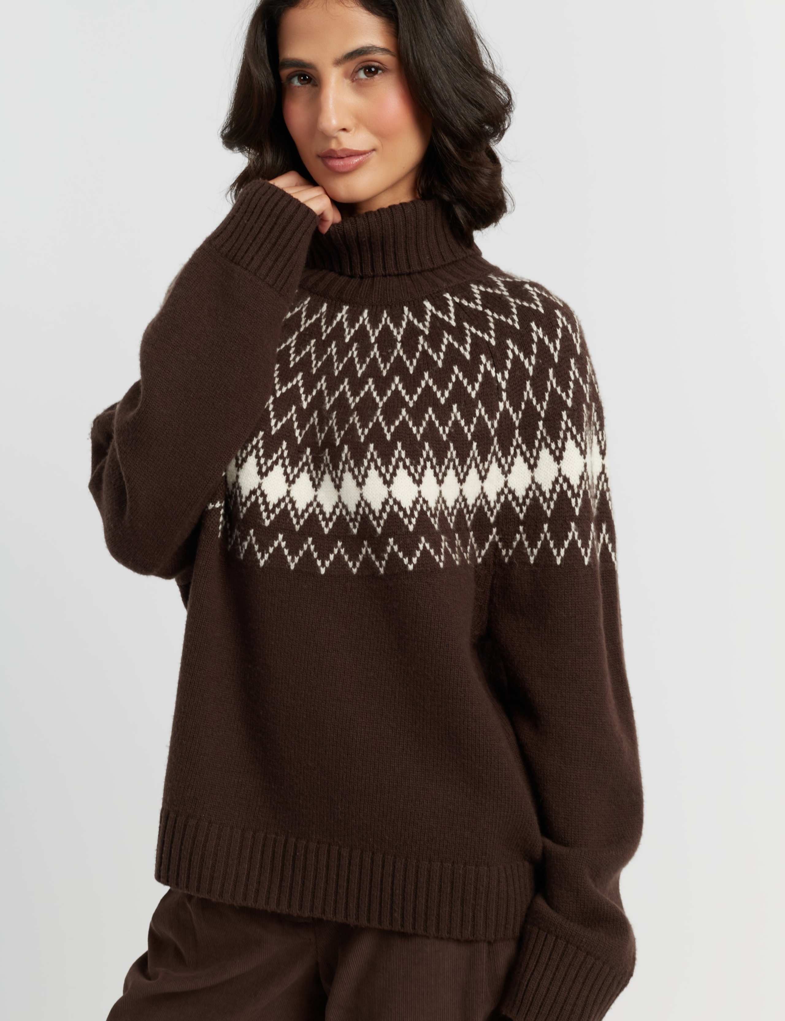 Wool with Cashmere Fair Isle Polo Neck Jumper 2 of 3