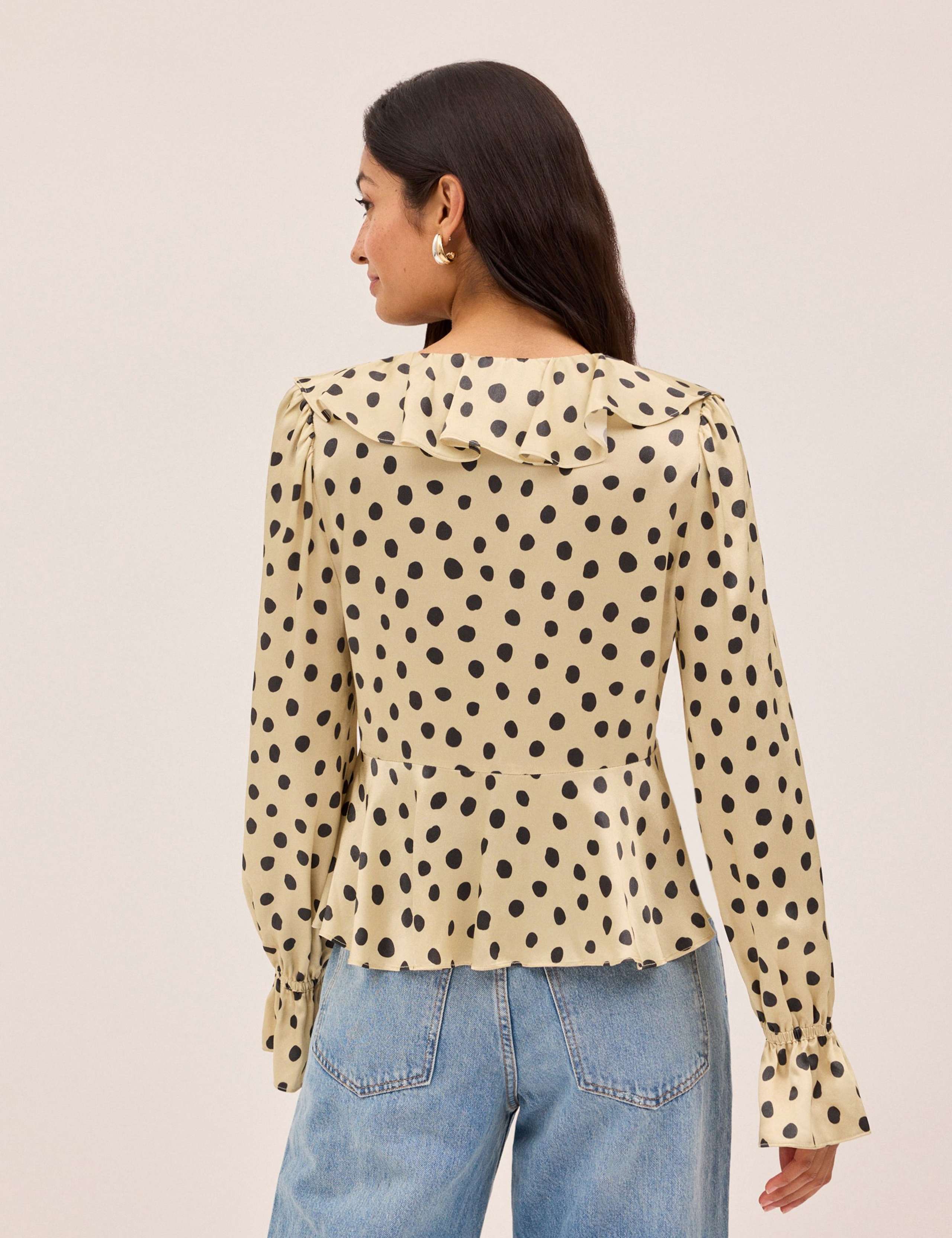 Satin Polka Dot V-Neck Tie Front Blouse 4 of 4