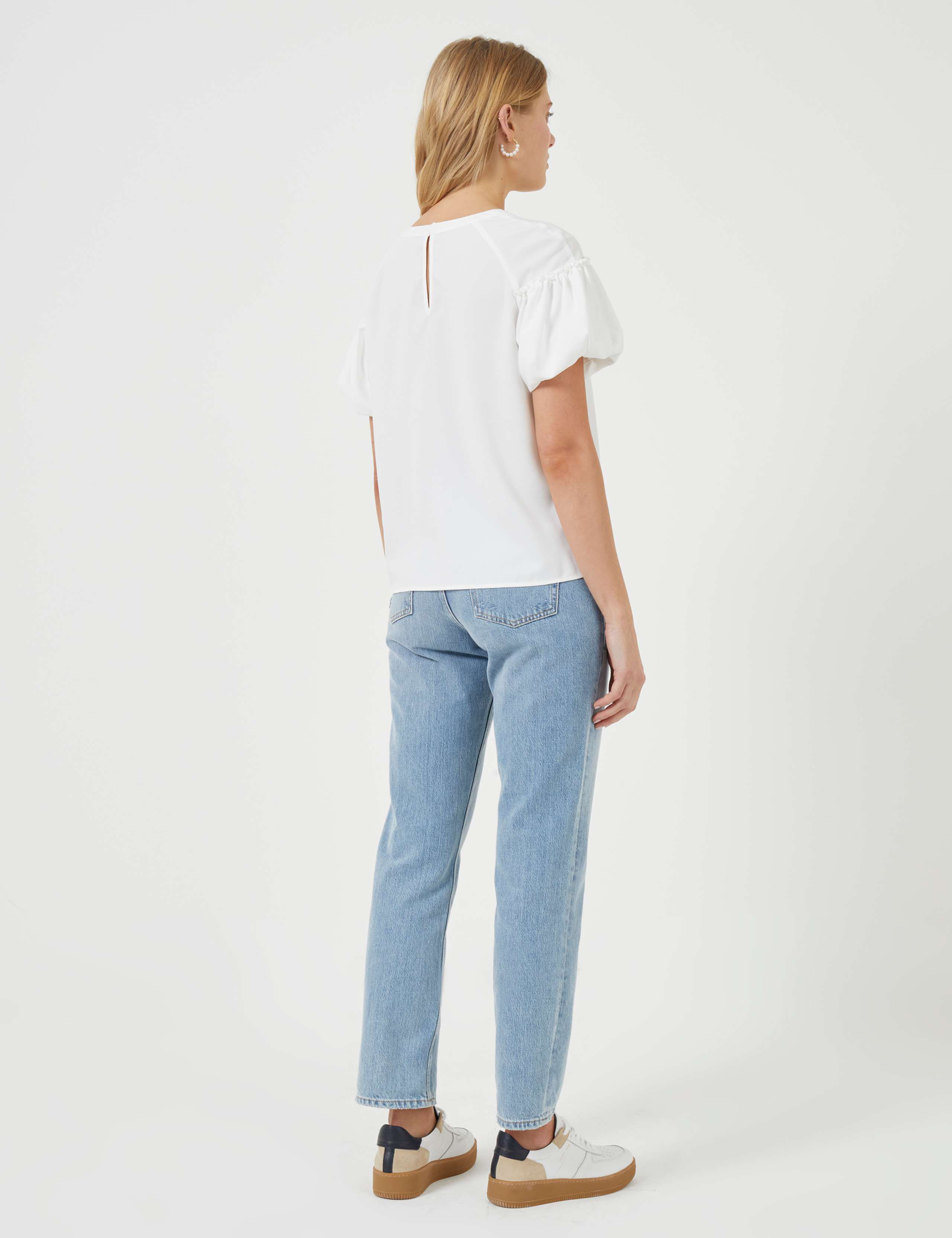 Crepe Round Neck Puff Sleeve Top 4 of 4
