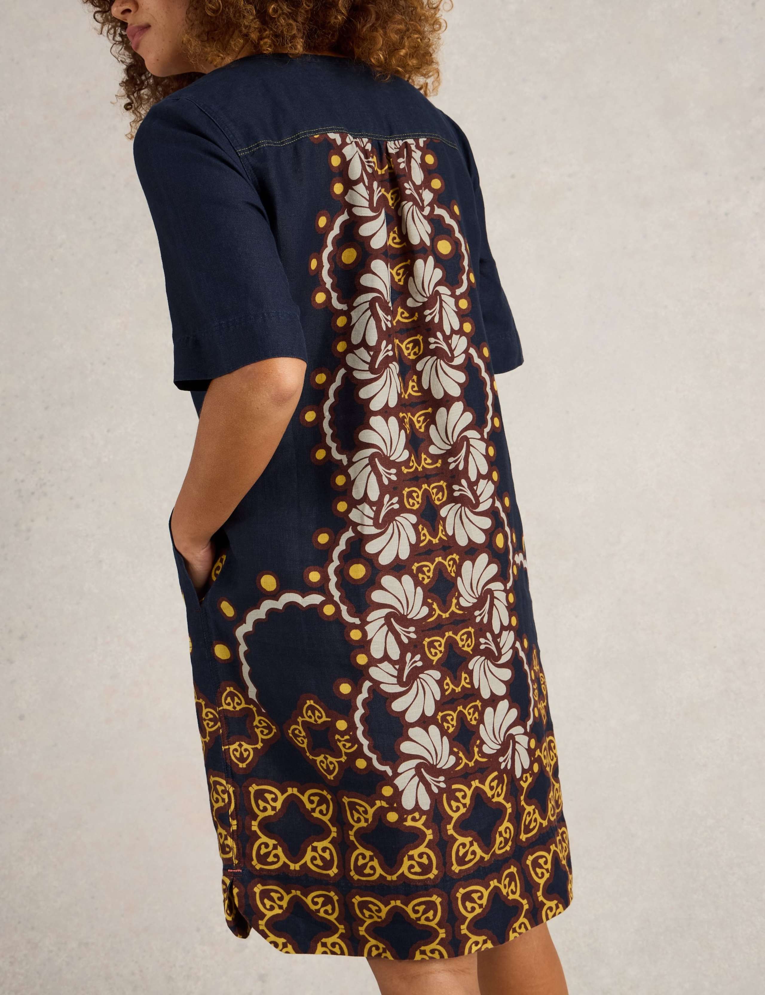 Pure Linen Printed Knee Length Shift Dress 4 of 6