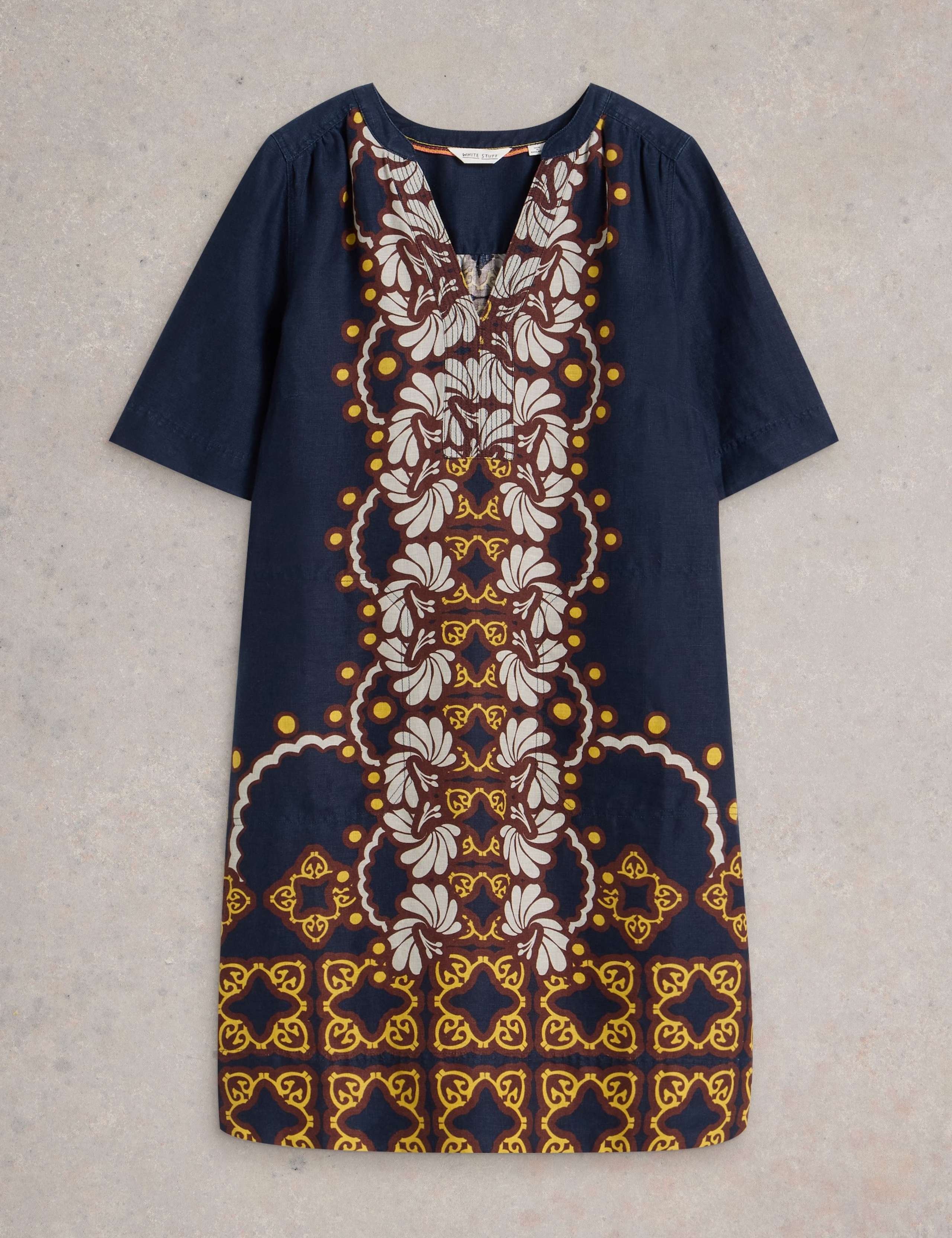 Pure Linen Printed Knee Length Shift Dress 2 of 6
