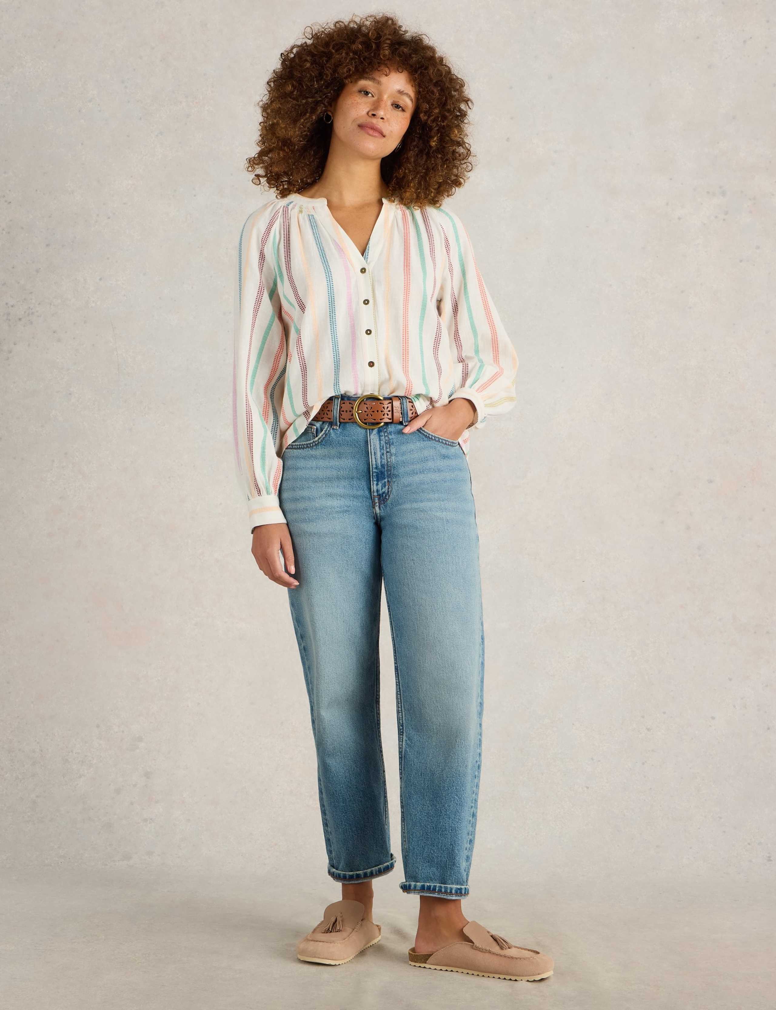 Pure Cotton Jacquard Striped Notch Neck Top 3 of 6