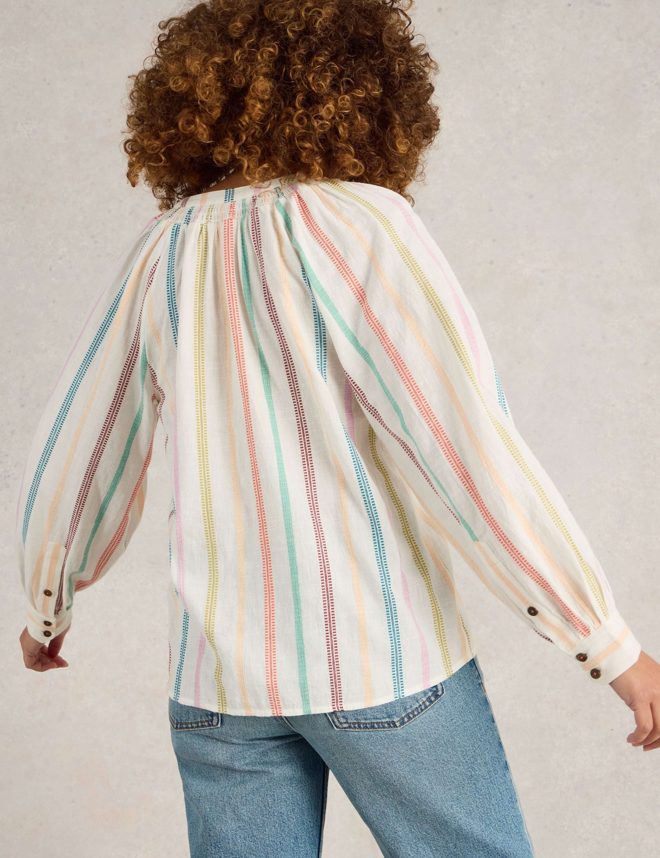 Pure Cotton Jacquard Striped Notch Neck Top 4 of 6