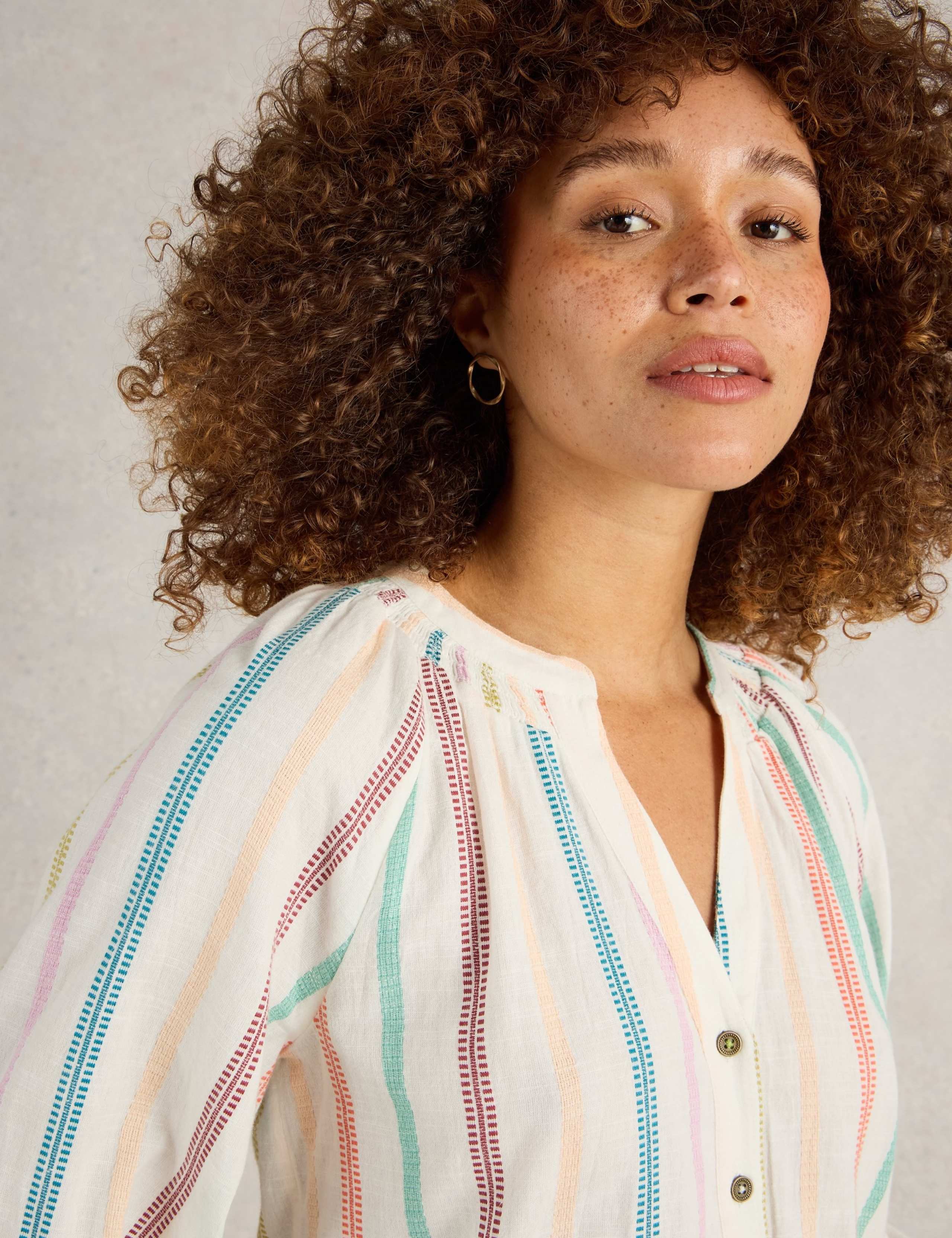 Pure Cotton Jacquard Striped Notch Neck Top 5 of 6