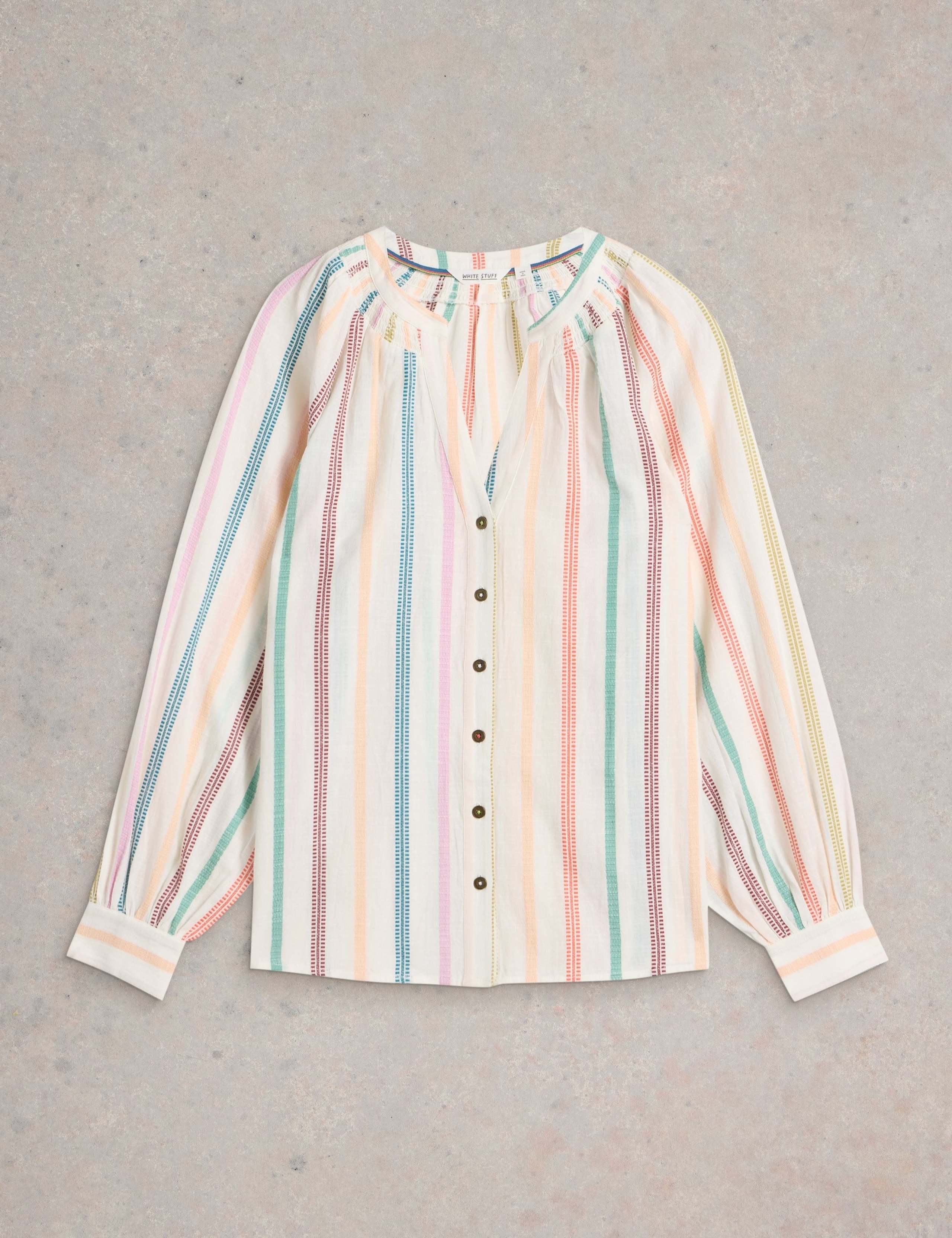 Pure Cotton Jacquard Striped Notch Neck Top 2 of 6
