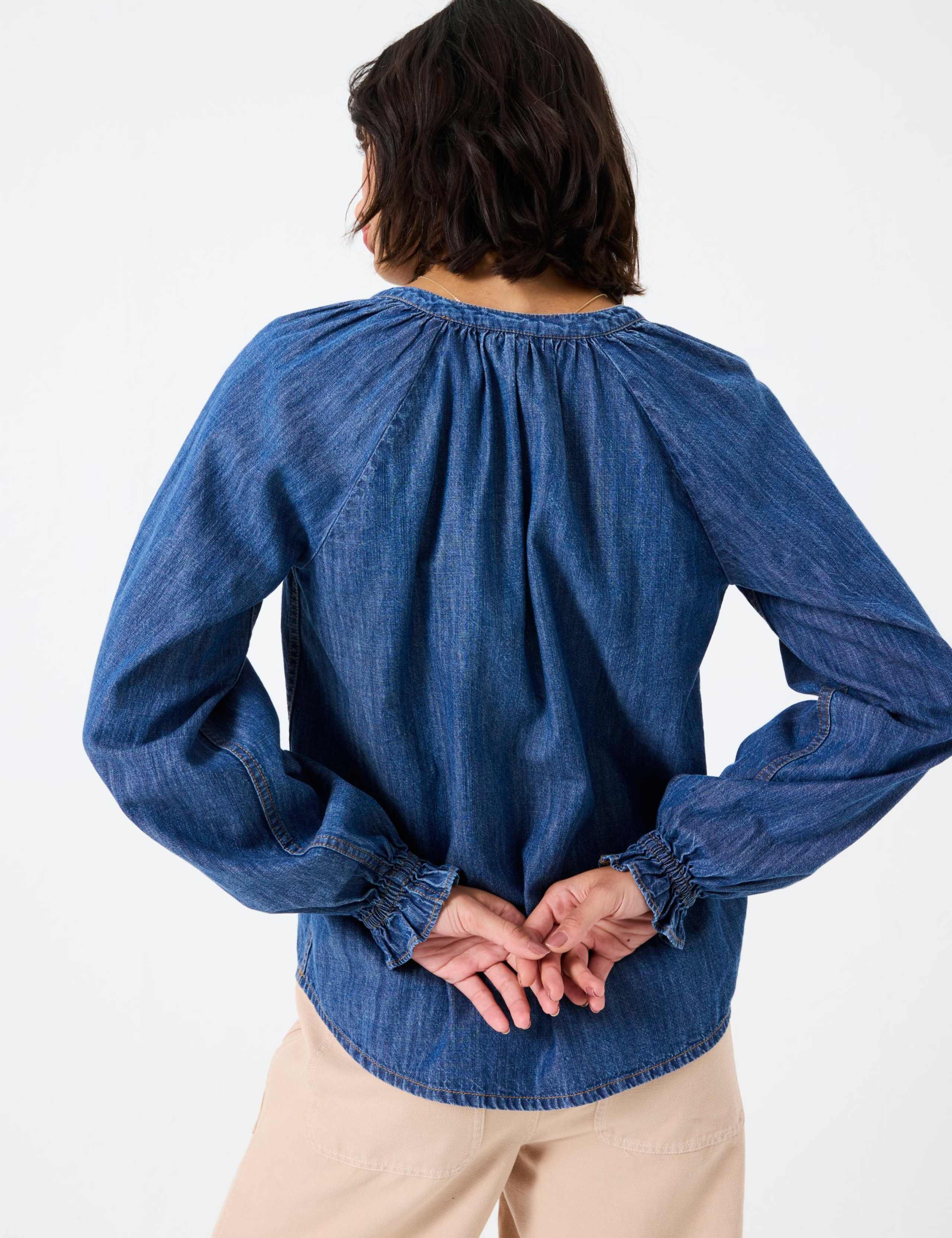 Denim Notch Neck Popover Blouse 3 of 6