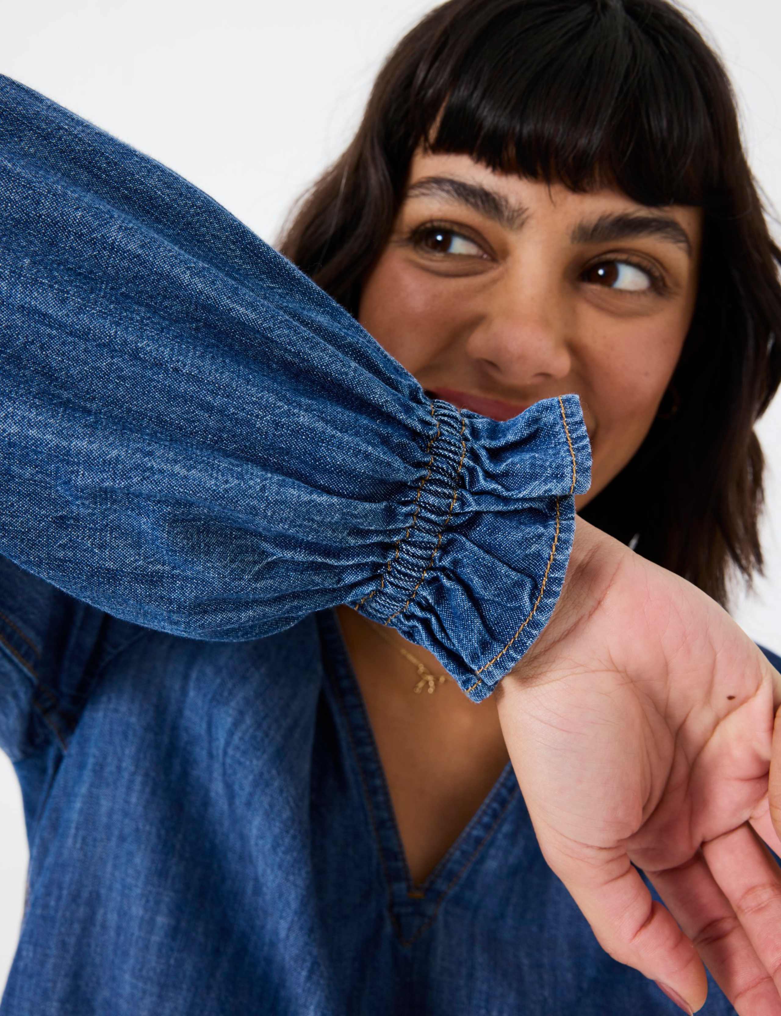 Denim Notch Neck Popover Blouse 4 of 6