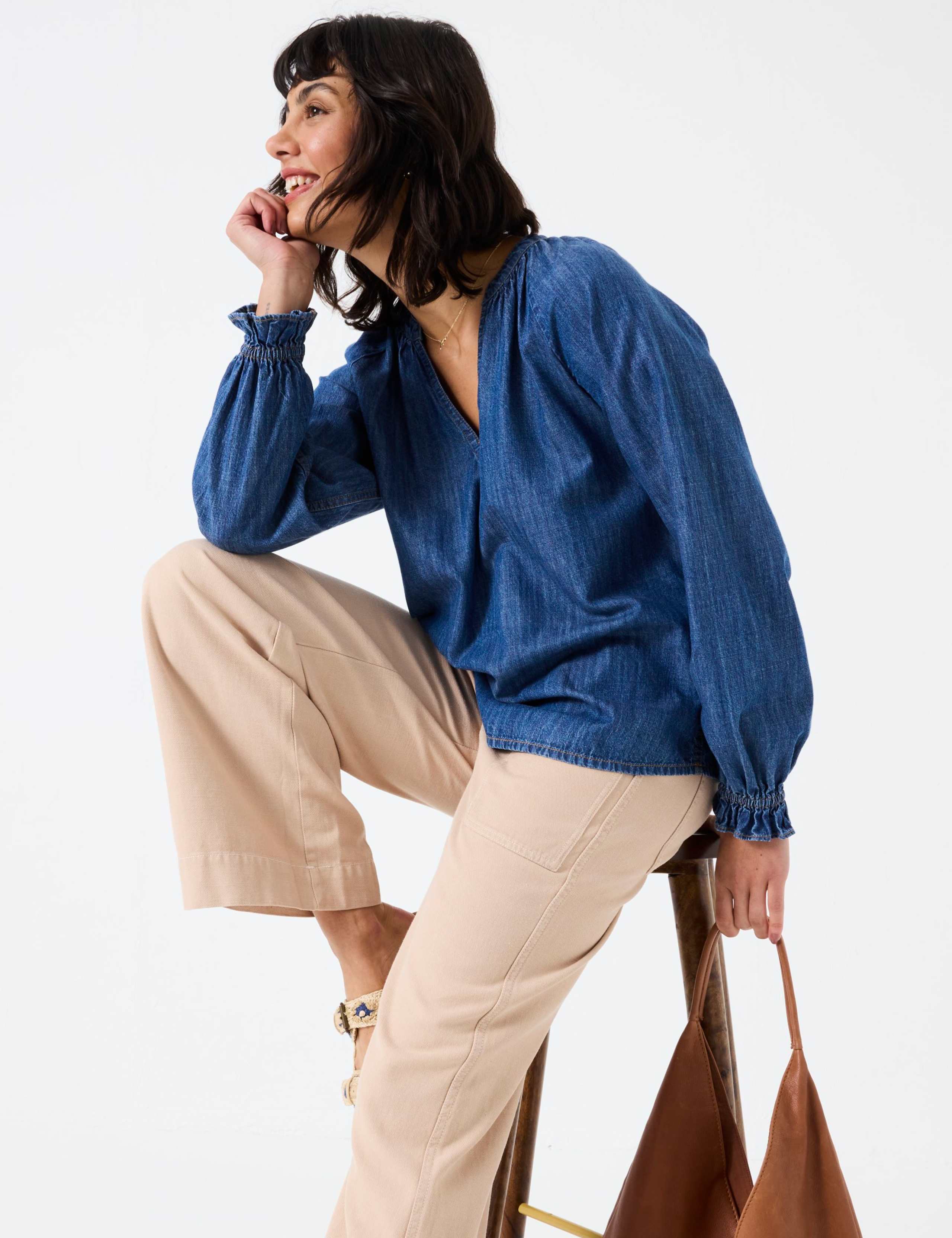 Denim Notch Neck Popover Blouse 5 of 6