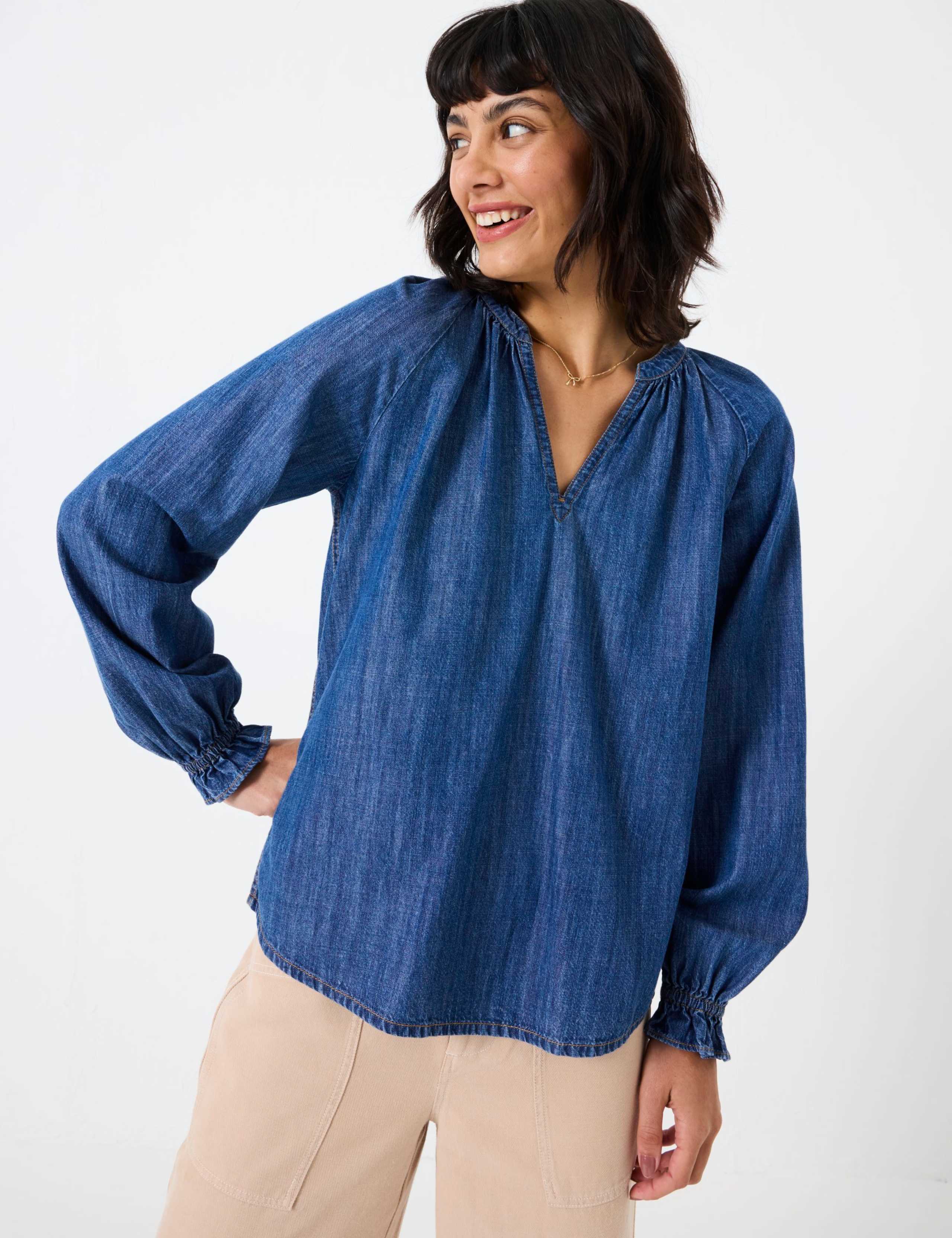 Denim Notch Neck Popover Blouse 6 of 6