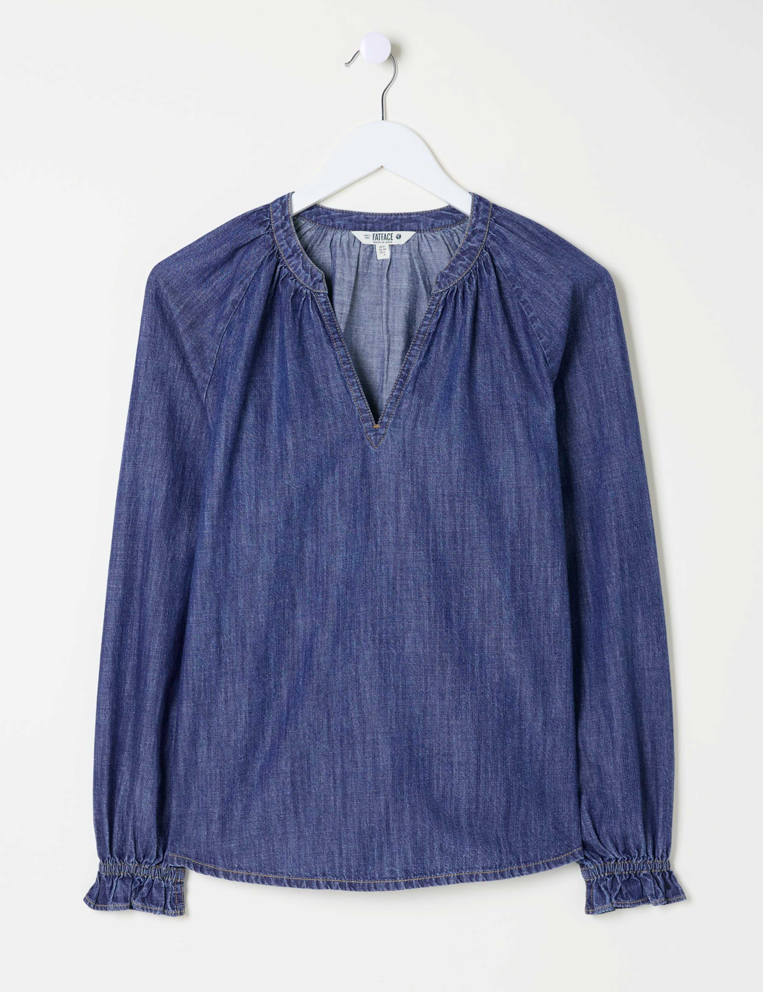 Denim Notch Neck Popover Blouse 2 of 6