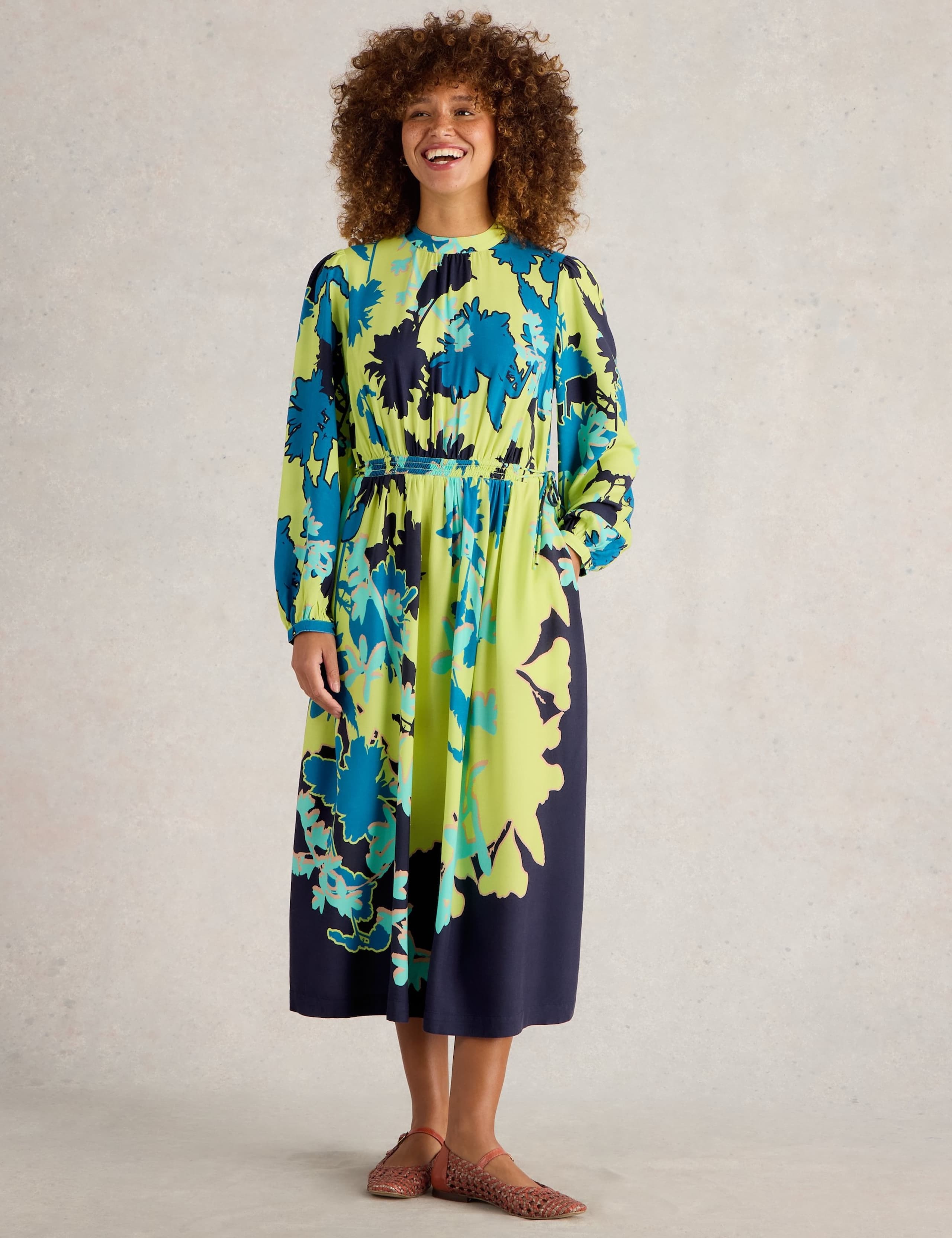 Printed High Neck Midi Waisted Dress 3 of 6